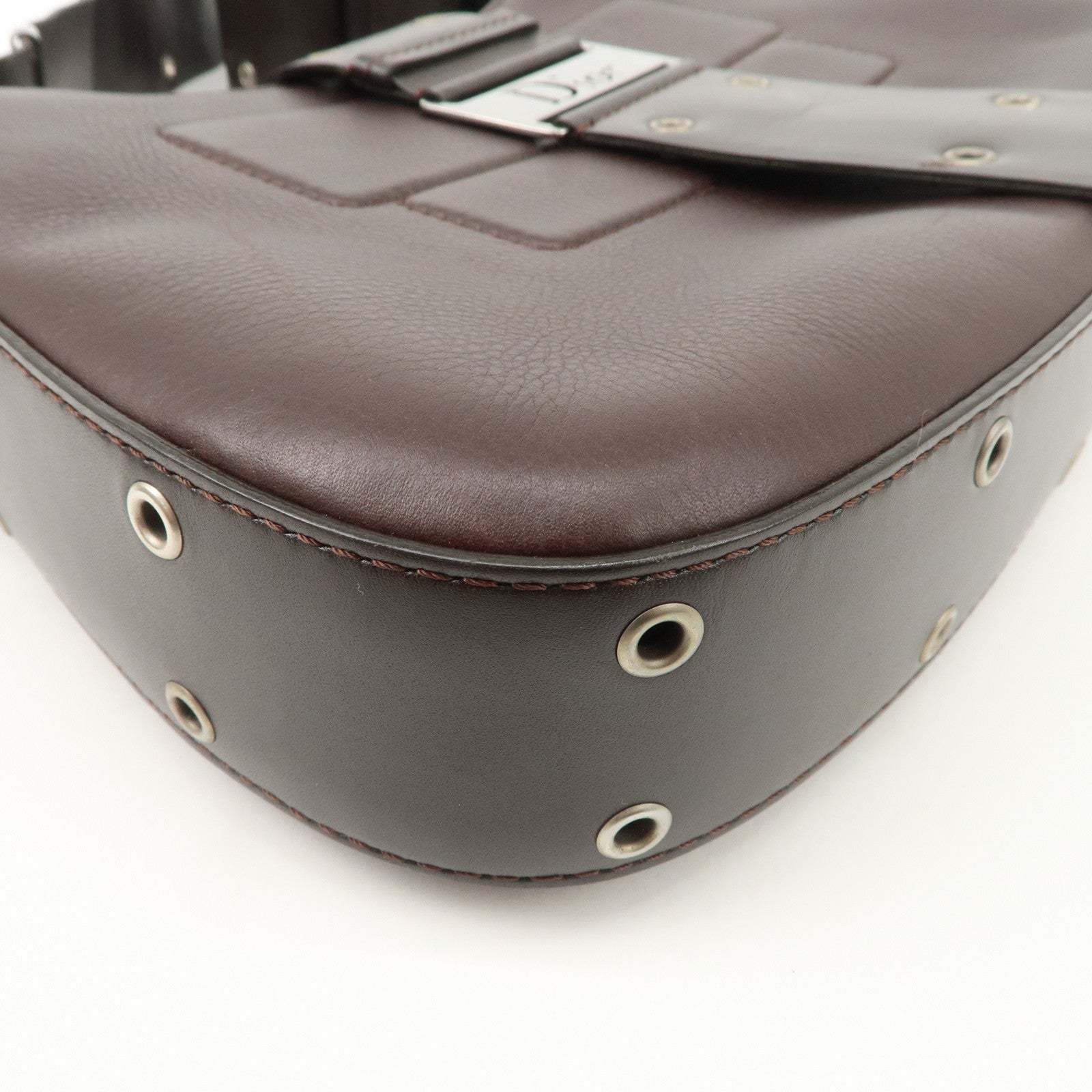 Christian Dior Street Chic Logo Leather Shoulder Bag Hand Bag Brown Used