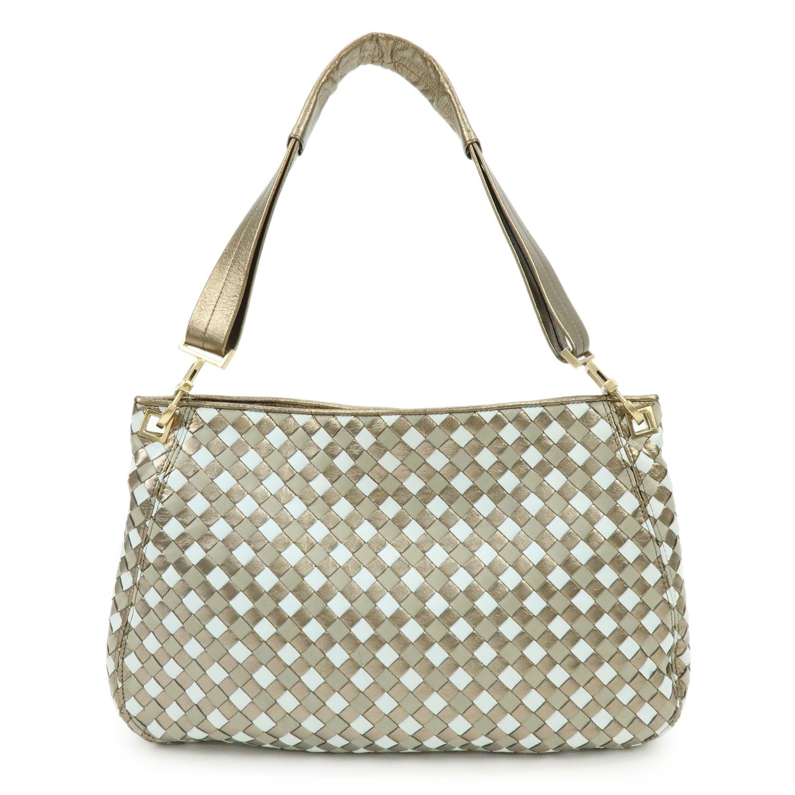 BOTTEGA VENETA Intrecciato Leather Shoulder Bag Gold Blue 101001