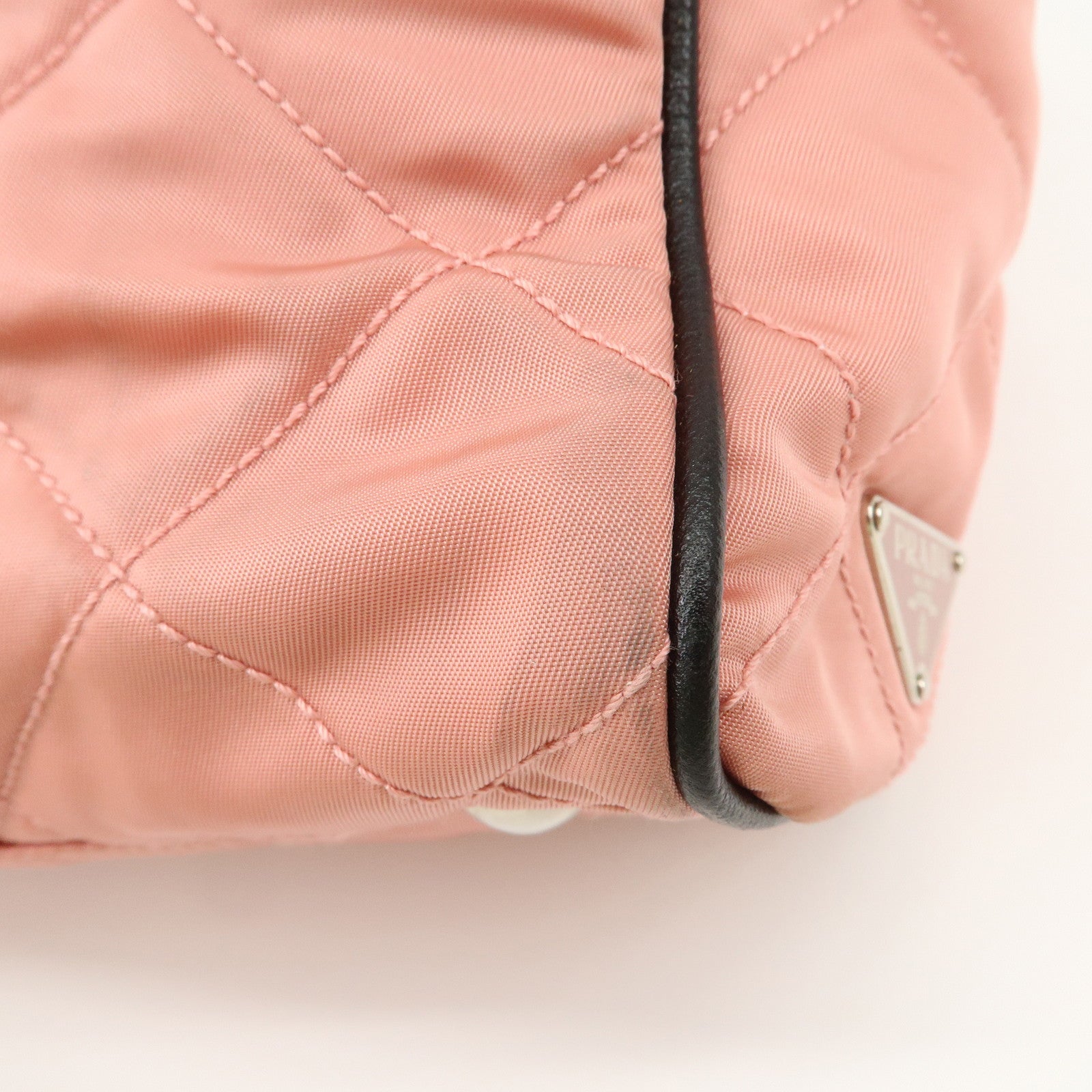 PRADA Triangle Logo Leather Nylon Shoulder Bag Tote Bag Pink BR2236 Used