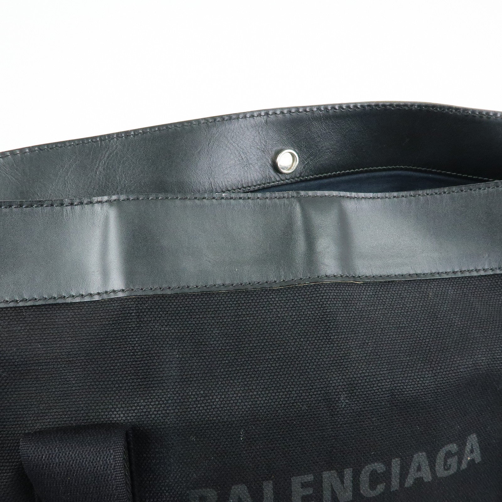 BALENCIAGA Navy Tote Canvas Leather Tote Bag Hand Bag Black 374767