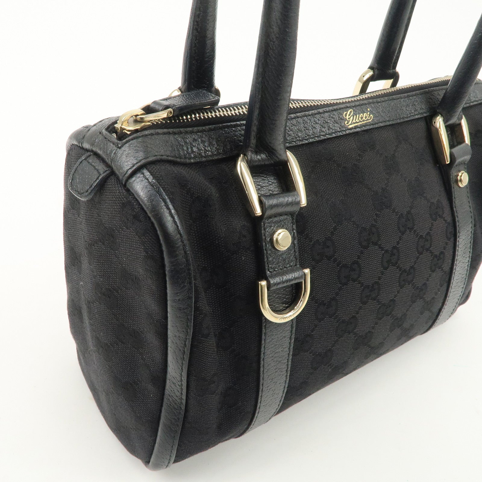 GUCCI Abbey GG Canvas Leather Boston Bag Hand Bag Black 130942 Used