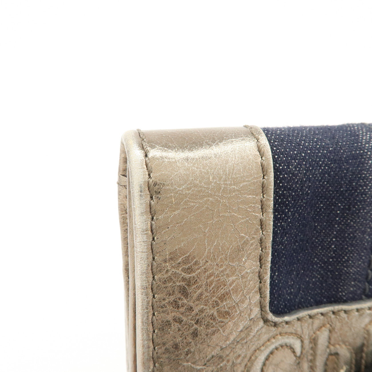 Chloe Harlee Leather Denim Bi-Fold Compact Wallet Silver Blue