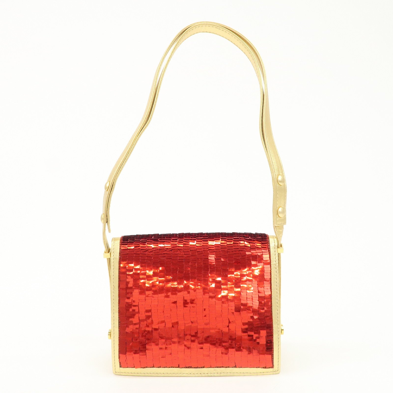 FENDI Leather Sequin Shoulder Bag Crossbody Bag Gold Red Purple