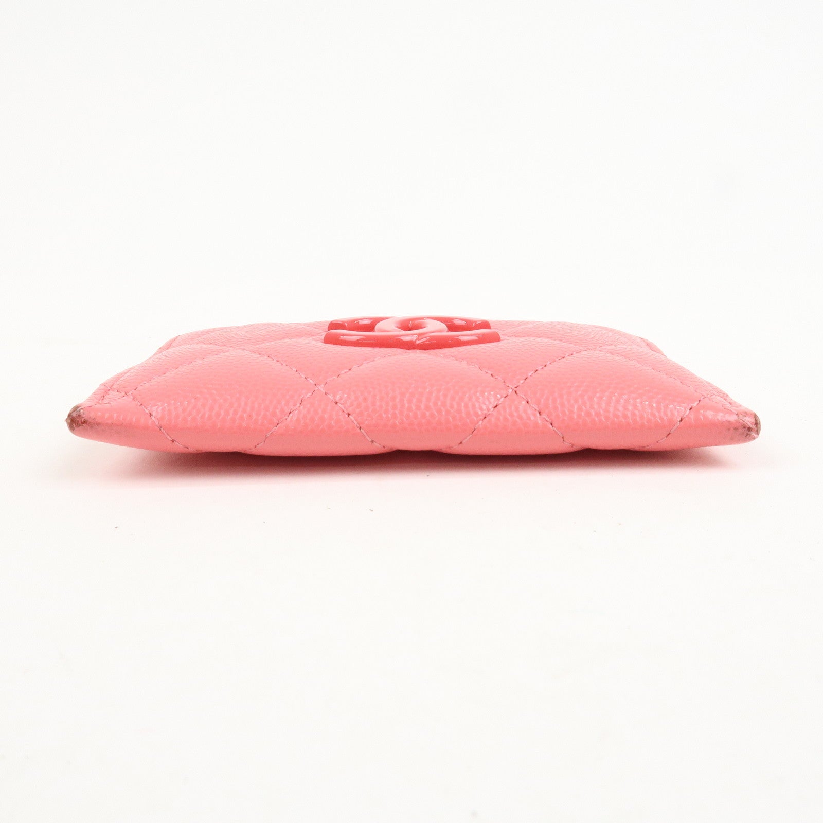 CHANEL COCO Mark Matelasse Caviarskin Card Case Pink