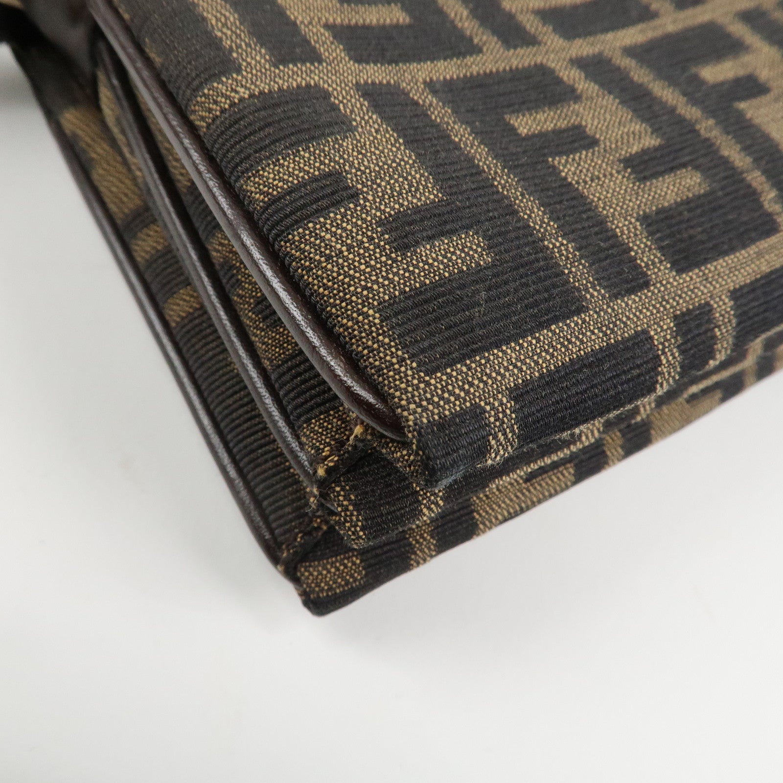 FENDI Zucca Canvas Leather Shoulder Bag Black Brown Silver HDW Used