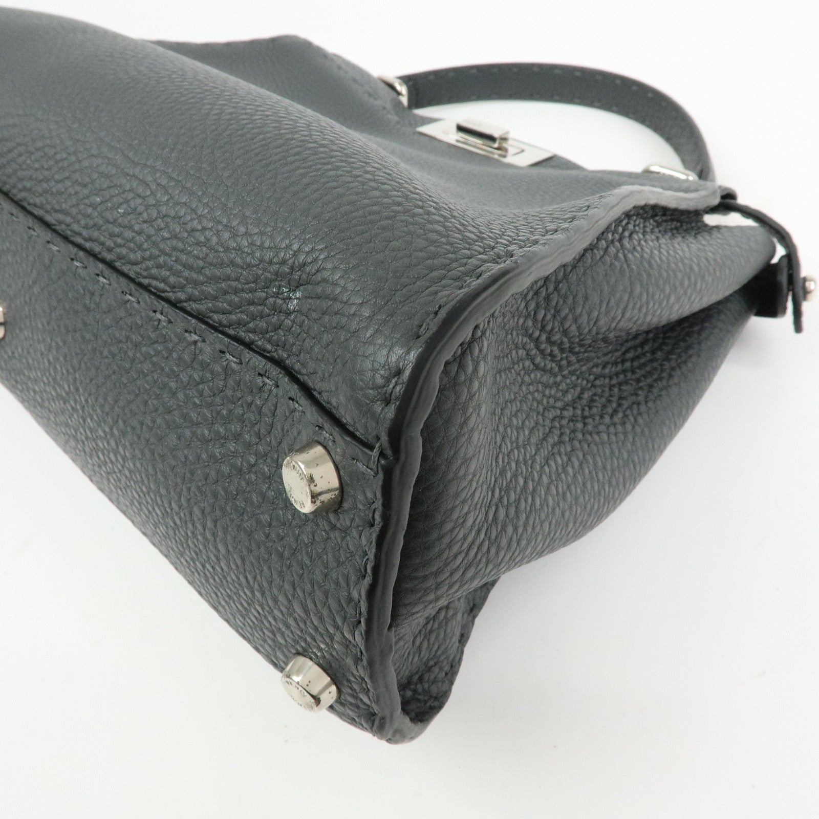 FENDI Peekaboo Selleria Leather 2Way Hand Shoulder Bag Gray 8BN290