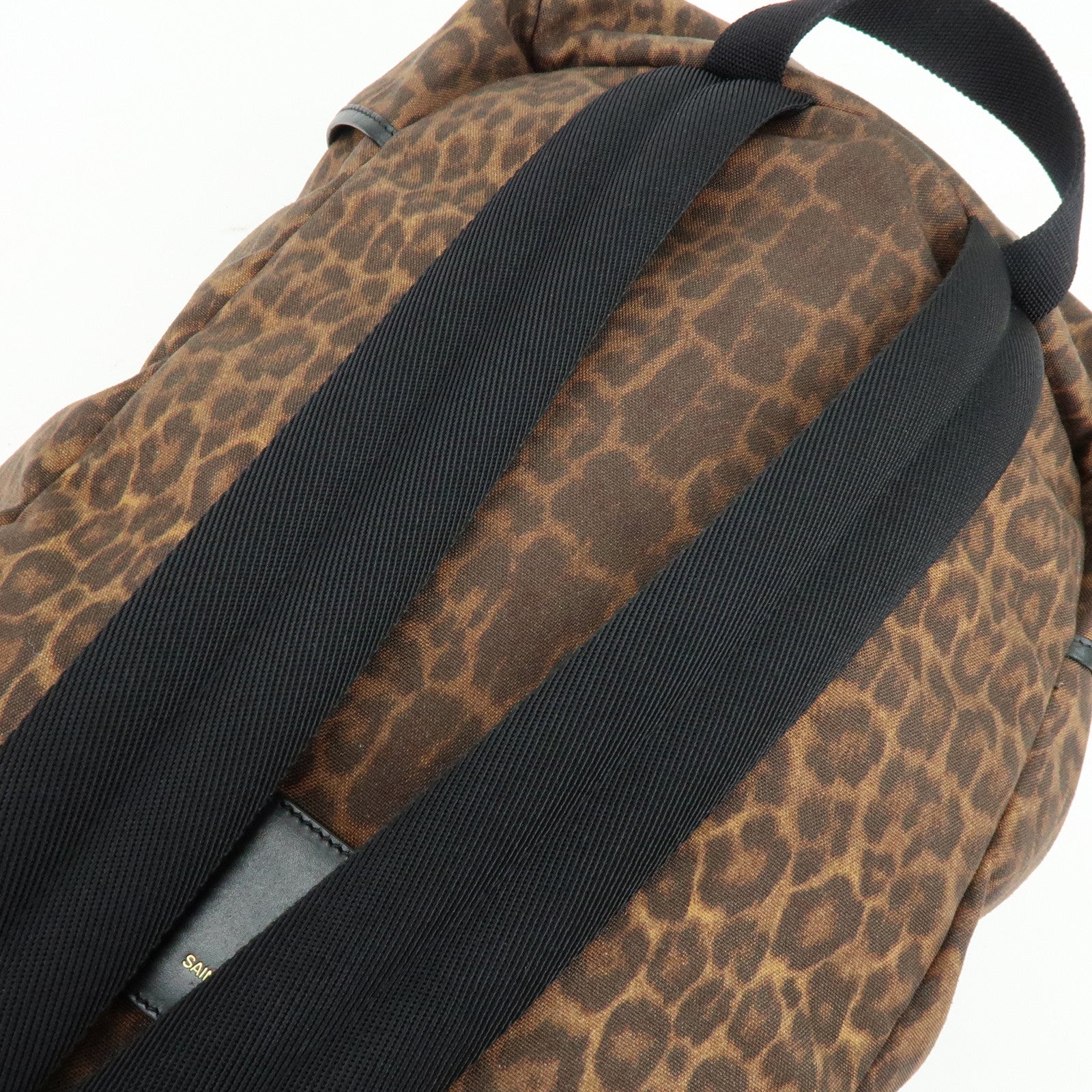 SAINT LAURENT PARIS Canvas Leather Backpack Leopard Brown 342609