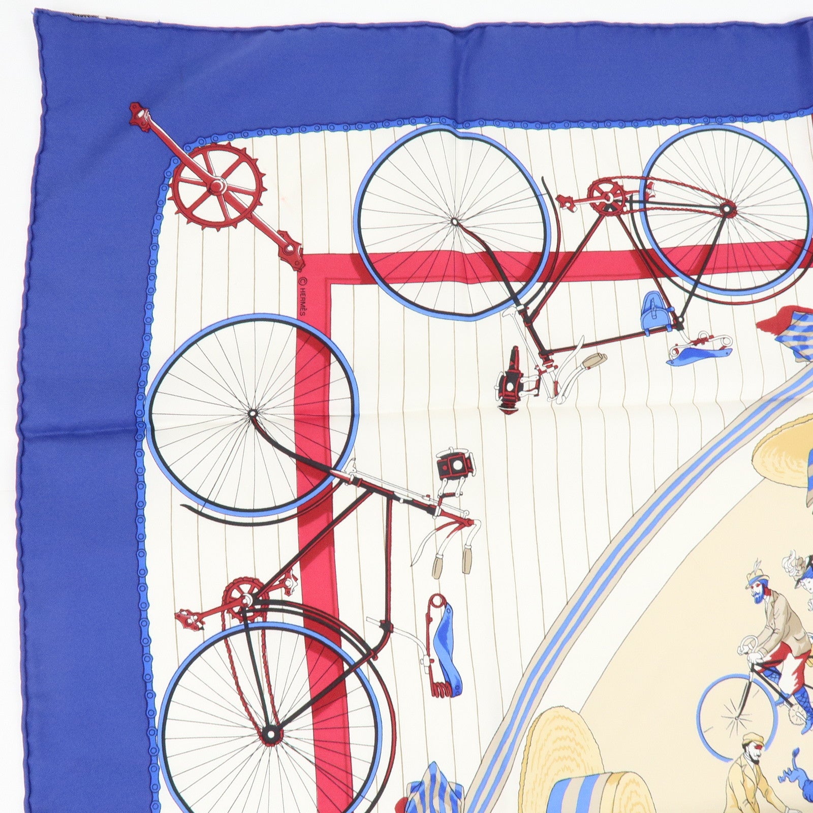 HERMES Carre 90 Silk 100% Scarf LES BECANES Blue White