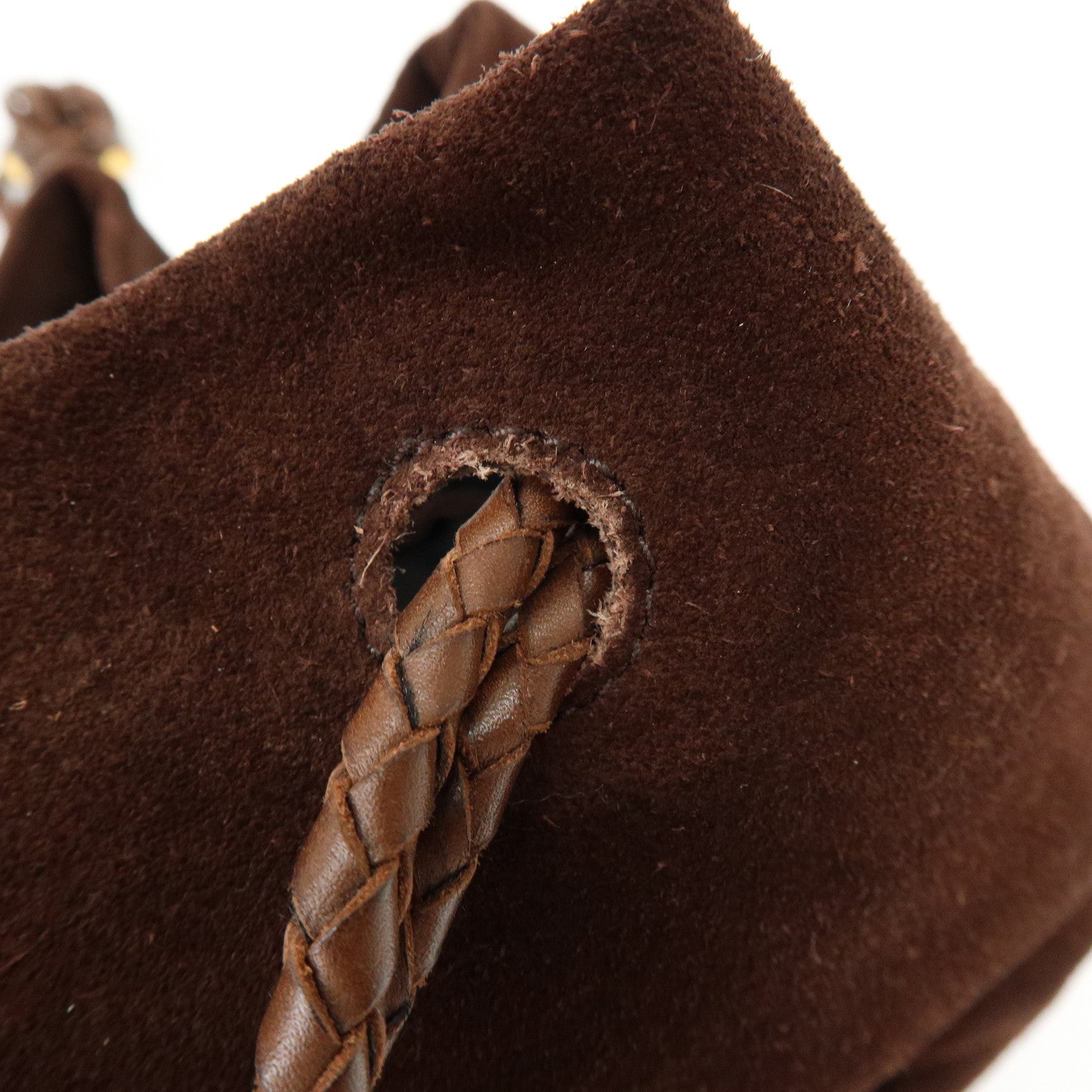 BOTTEGA VENETA Suede Leather Drawstring Shoulder Bag Brown