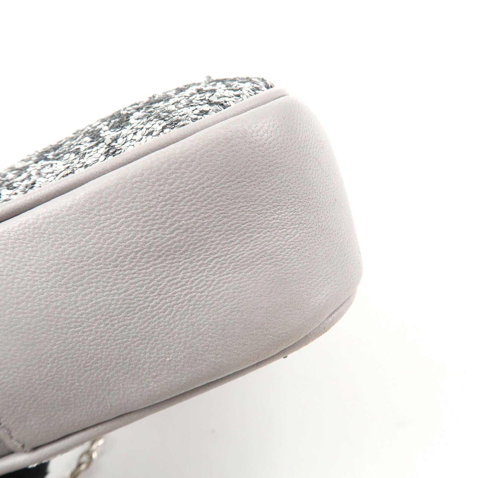 MIU MIU Leather Glitter Pouch Cosmetic Pouch Silver 5ND001 Used