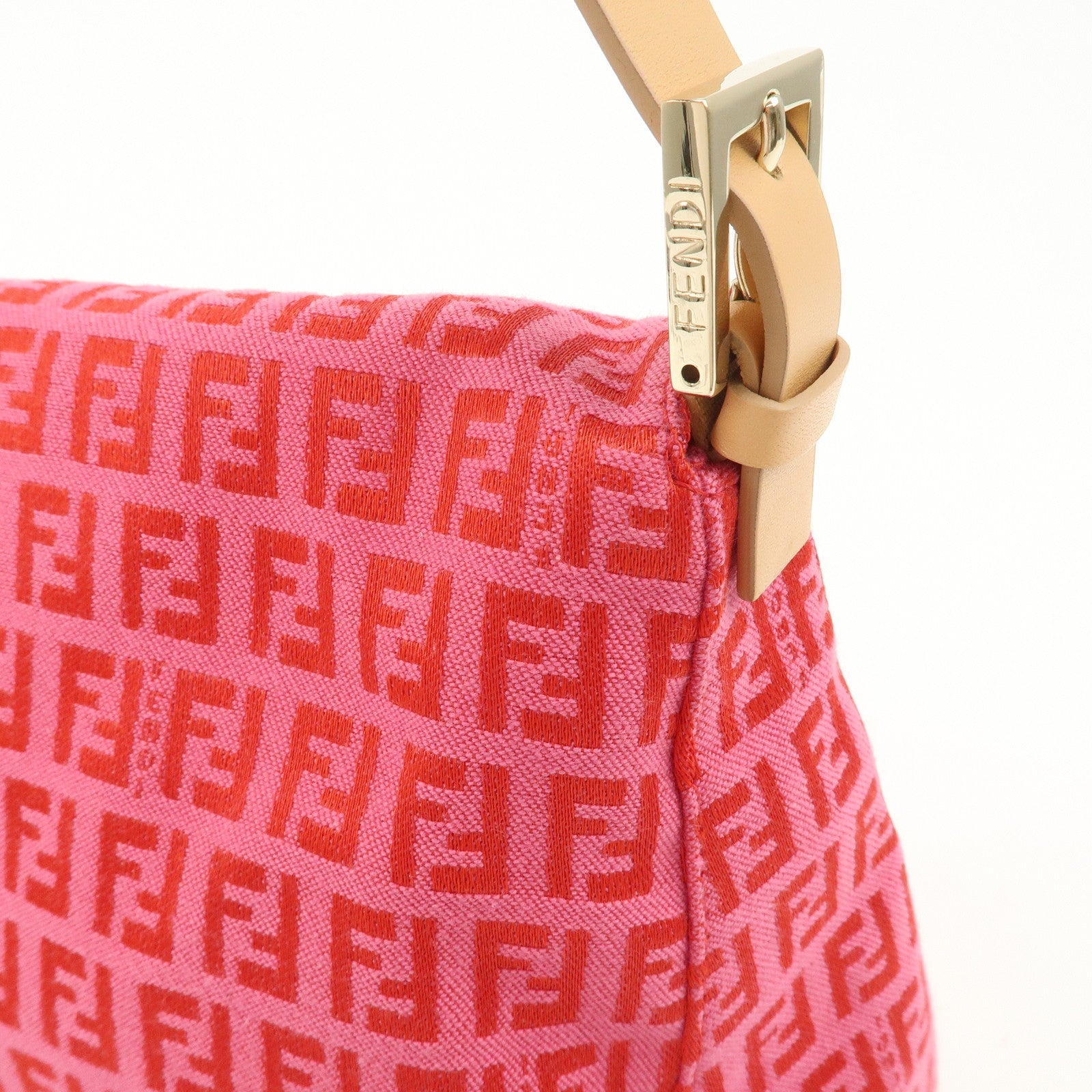 FENDI Mamma Baguette Zucchino Canvas Leather Shoulder Bag Pink