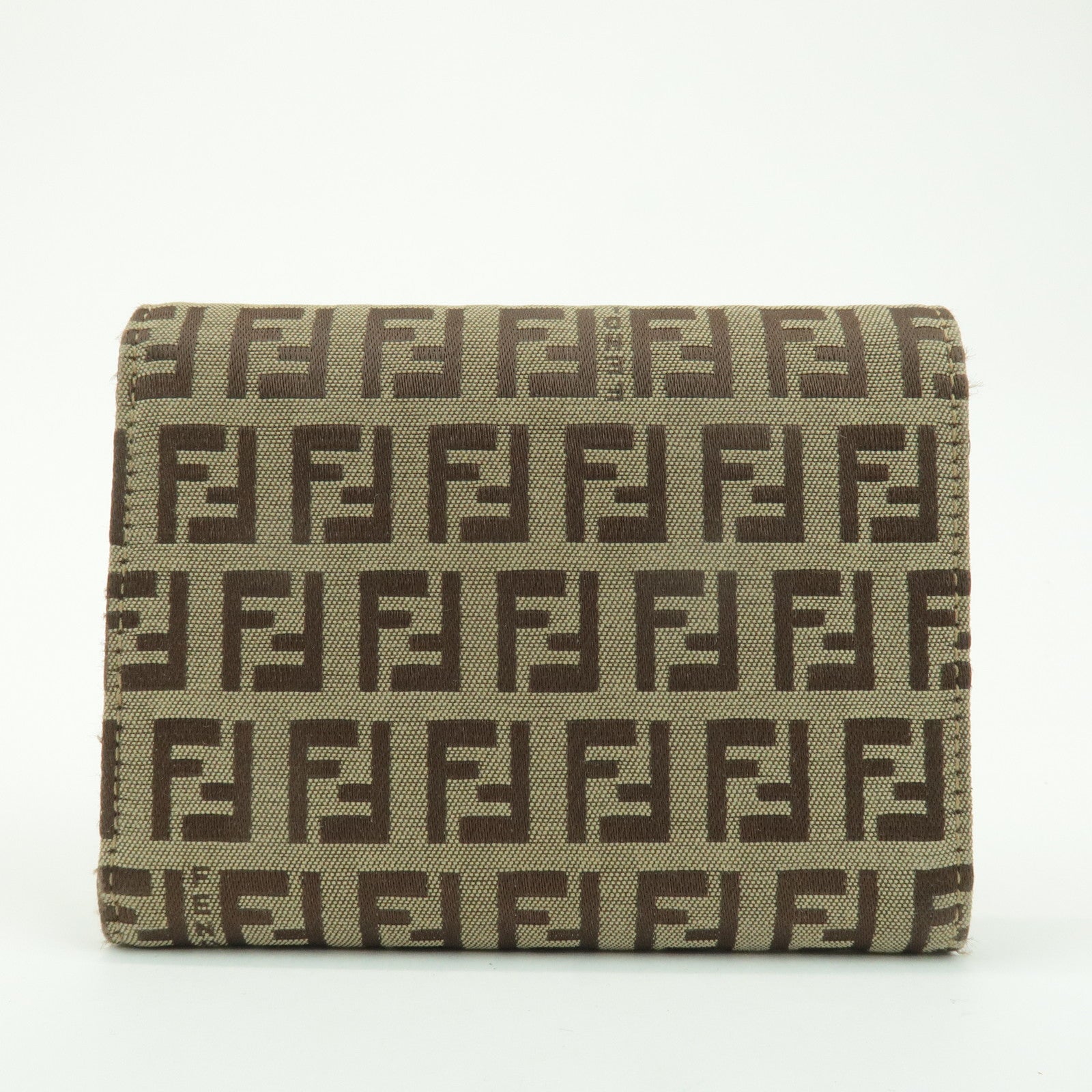 FENDI Zucchino Canvas Leather Tri-fold Wallet Beige Brown 8M0023 Used