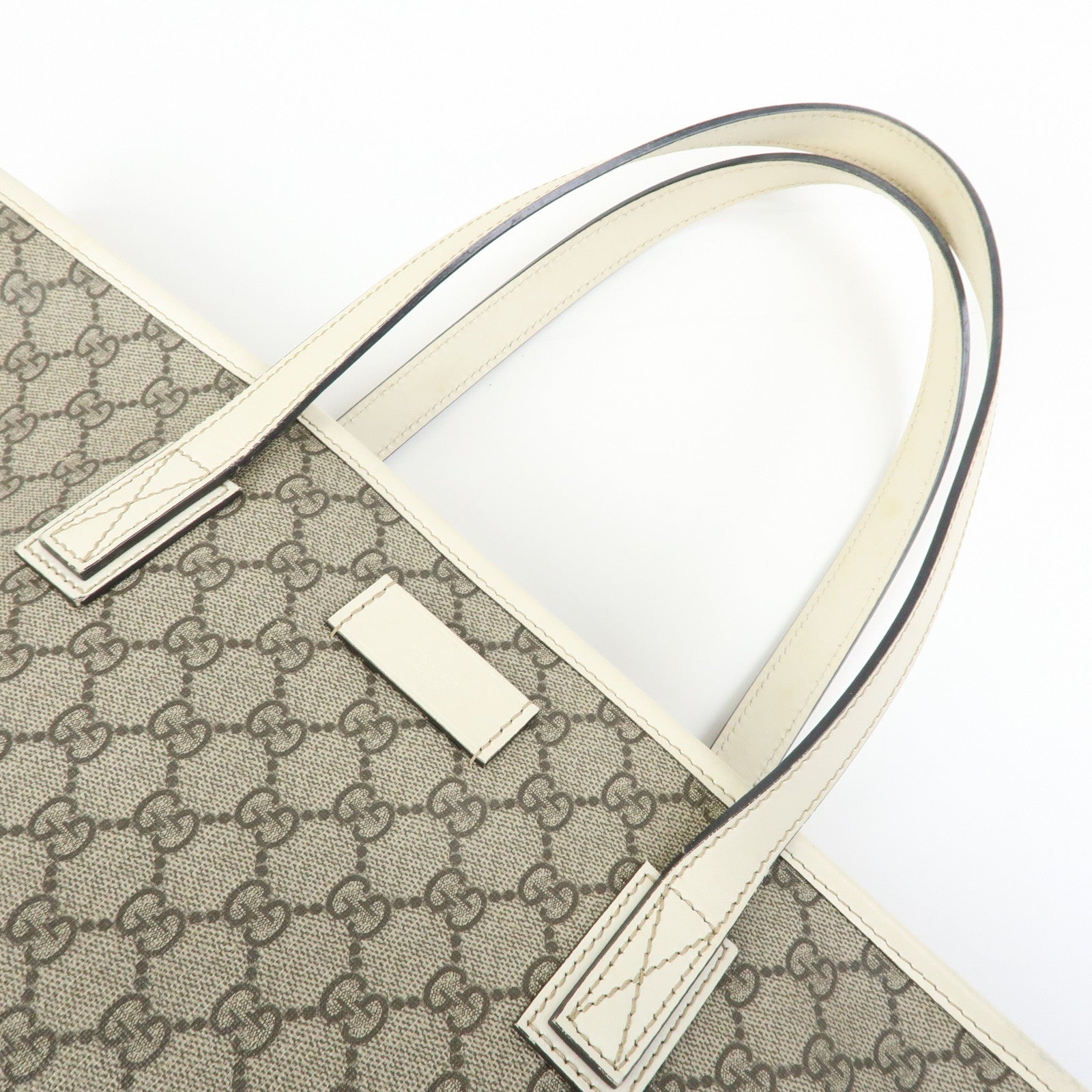 GUCCI GG Supreme Leather Tote Bag Shoulder Bag Beige White 211137