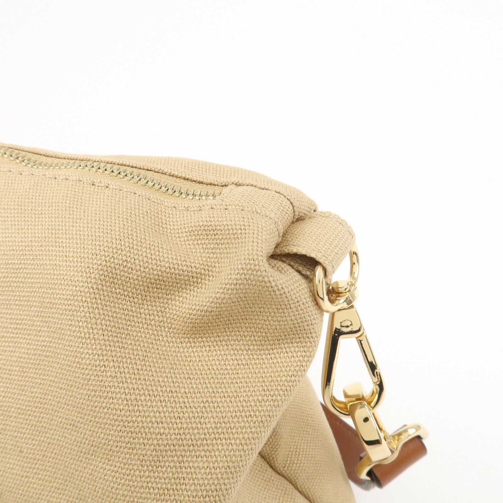 Chloe Logo 2Way Canvas Leather Shoulder Bag Crossbody Bag Beige