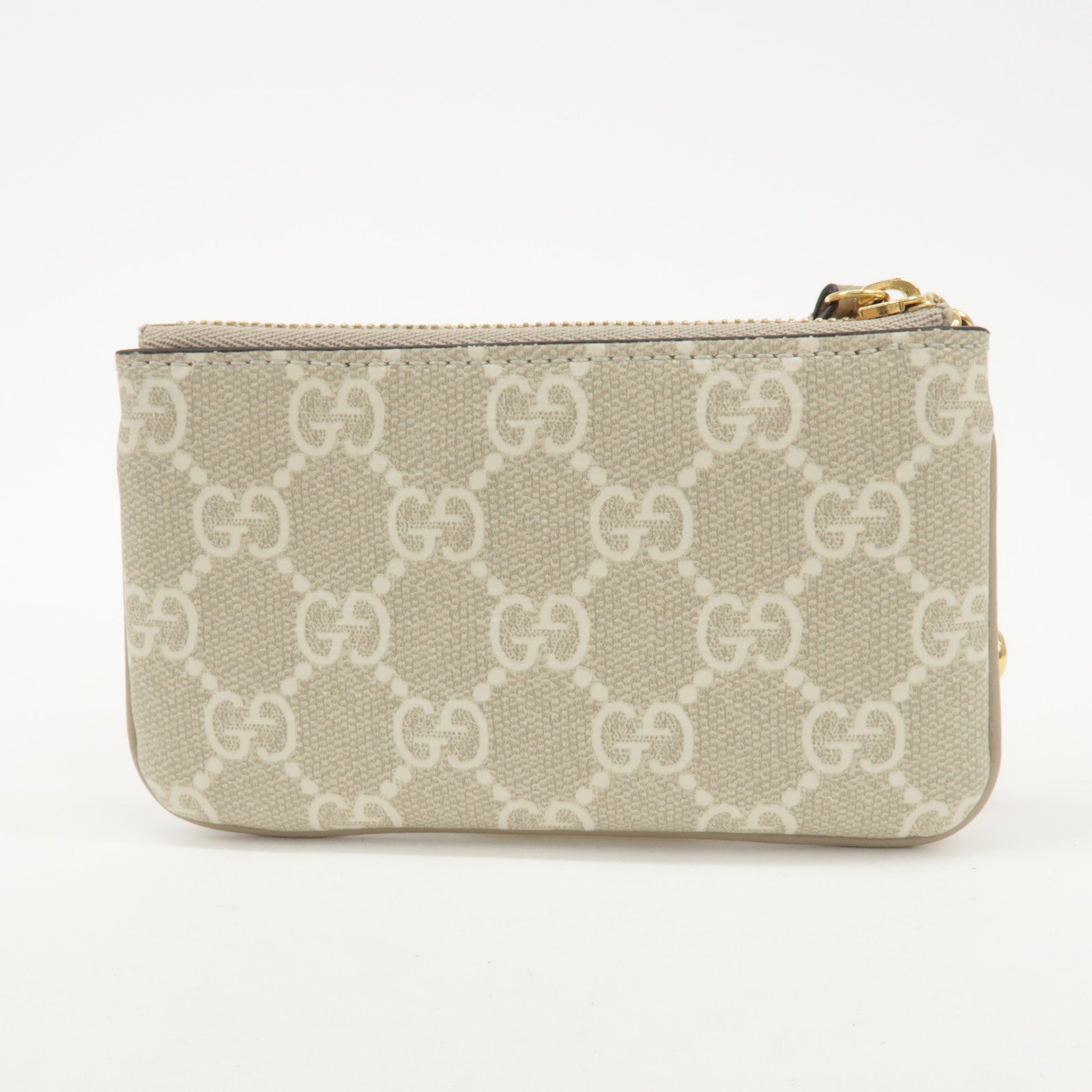 GUCCI GG Supreme Leather Coin Case Key Case Greige White 772321 Used