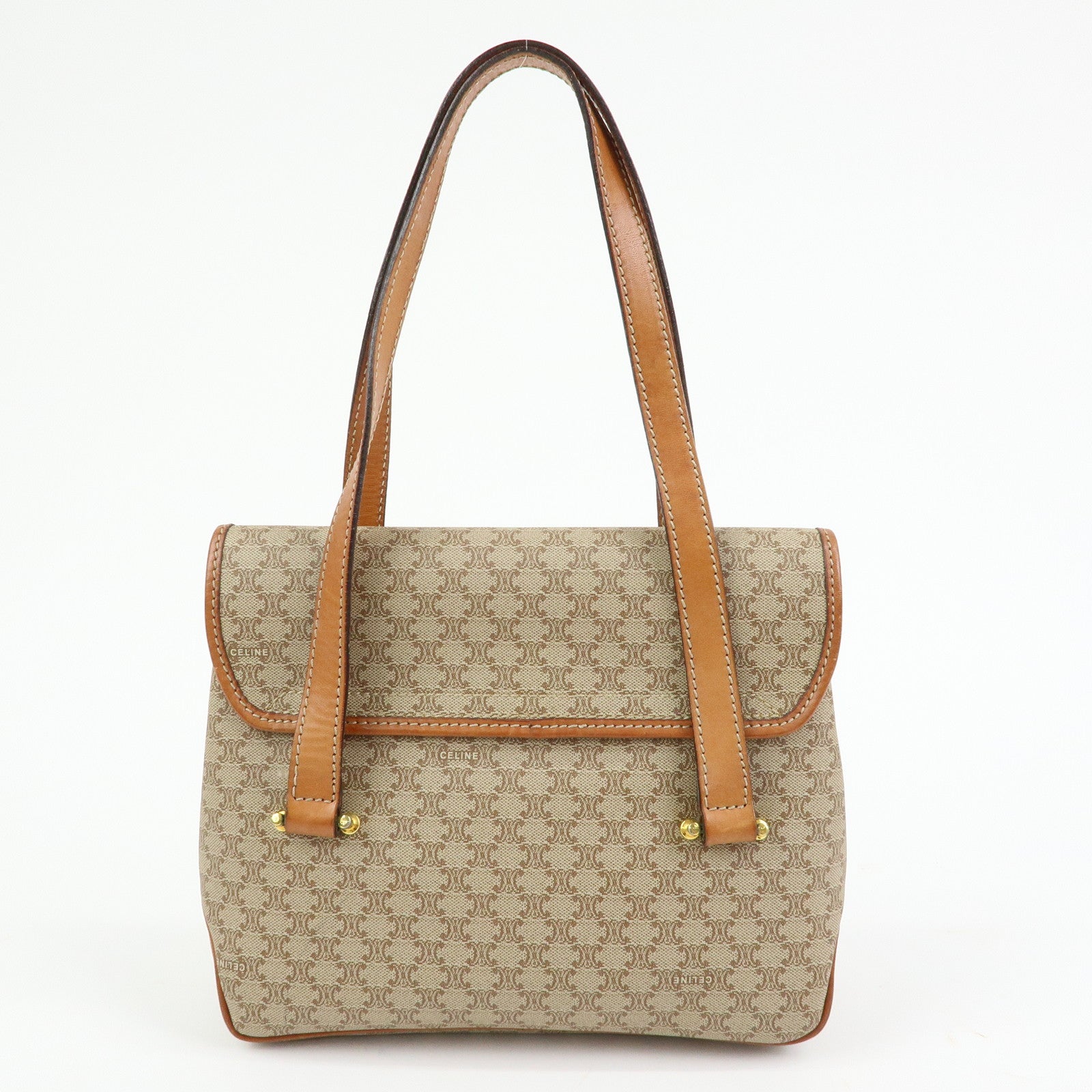CELINE Logo Macadam PVC Leather Hand Bag Shoulder Bag Beige Brown