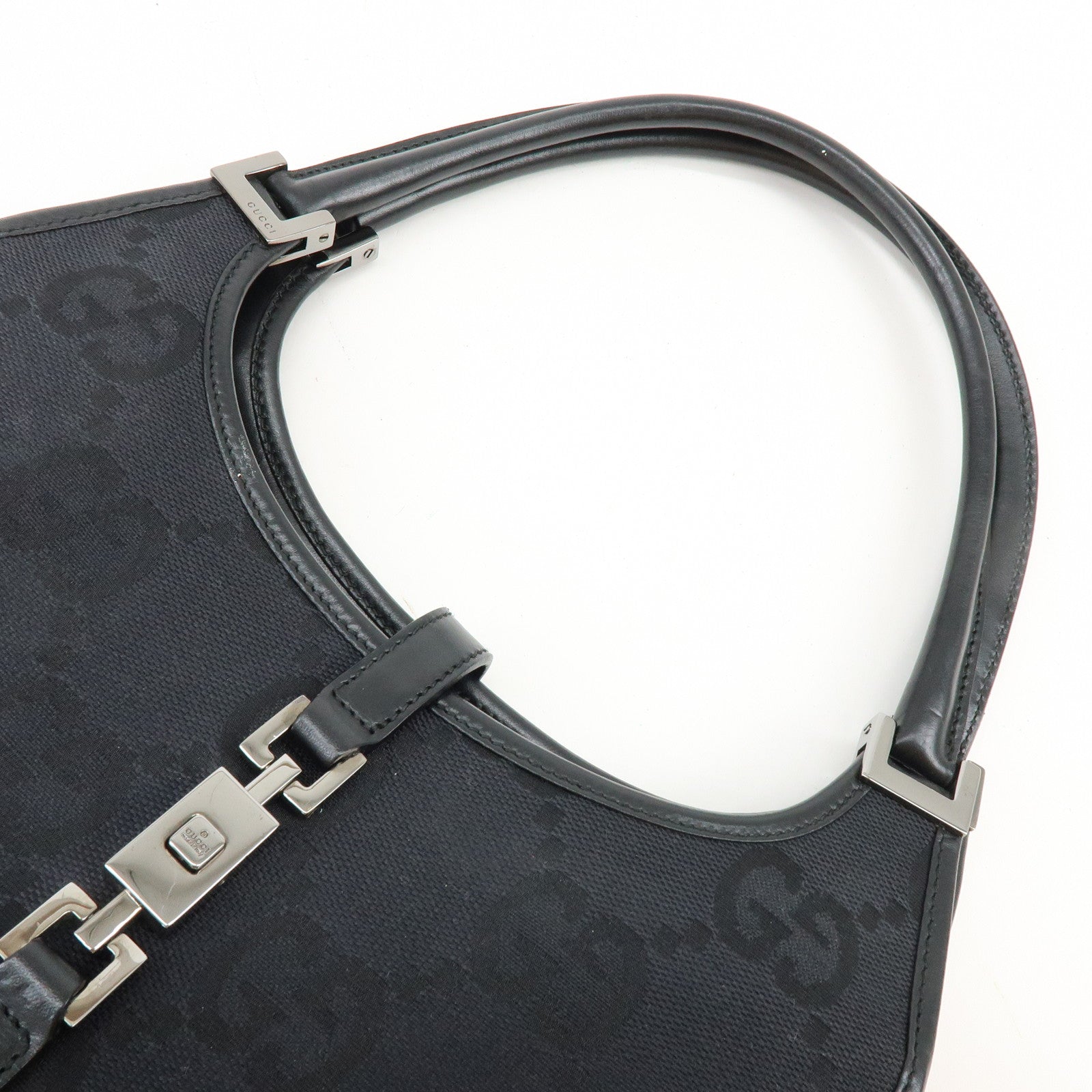 GUCCI Jackie GG Canvas Leather Shoulder Bag Hand Bag Black 002.1068