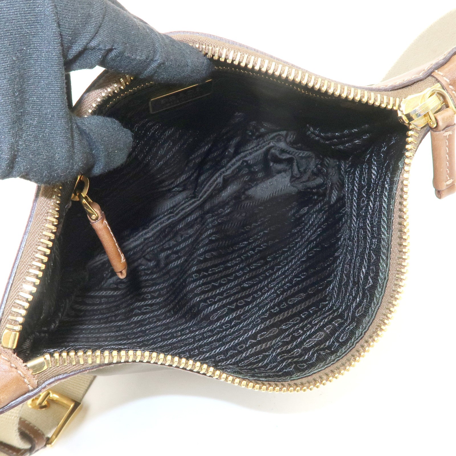 PRADA Triangle Logo Nylon Leather Crossbody Shoulder Bag Khaki