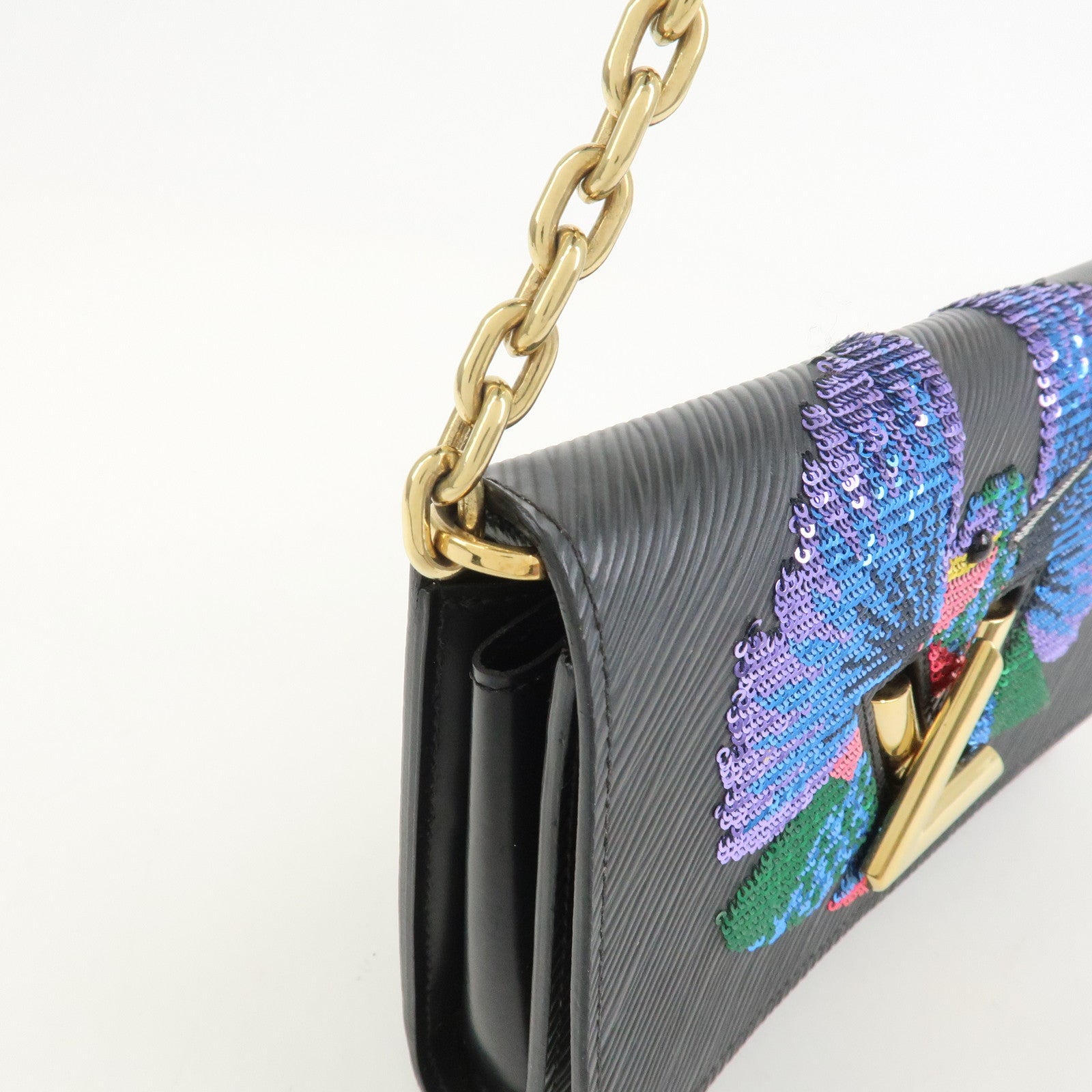 Louis Vuitton Epi Portefeuille Twist Chain Wallet Noir Black N64798