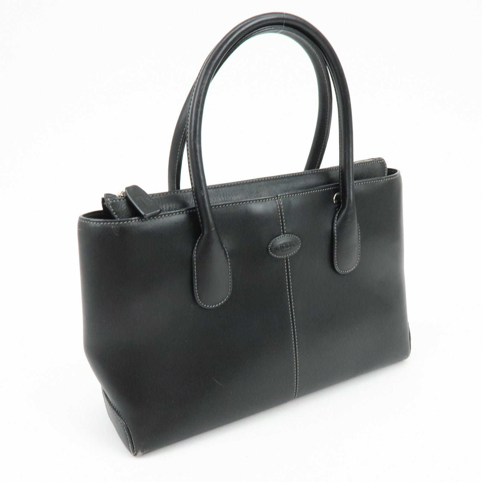 TOD'S Leather Stitch 2Way Bag Tote Bag Hand Bag Black