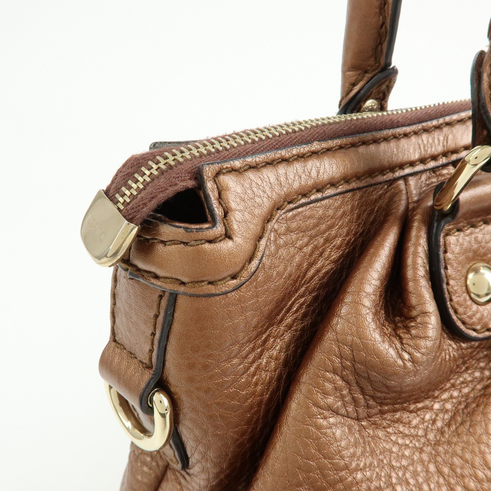 GUCCI Sukey Interlocking G Leather 2Way Shoulder Bag Bronze 247902