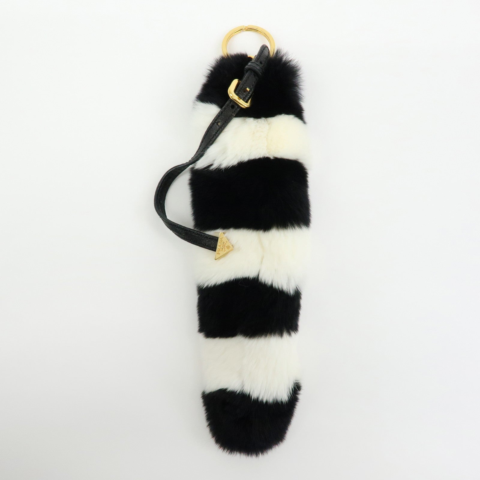PRADA Triangle Logo Lapin Leather Bag Charm Key Charm Black White