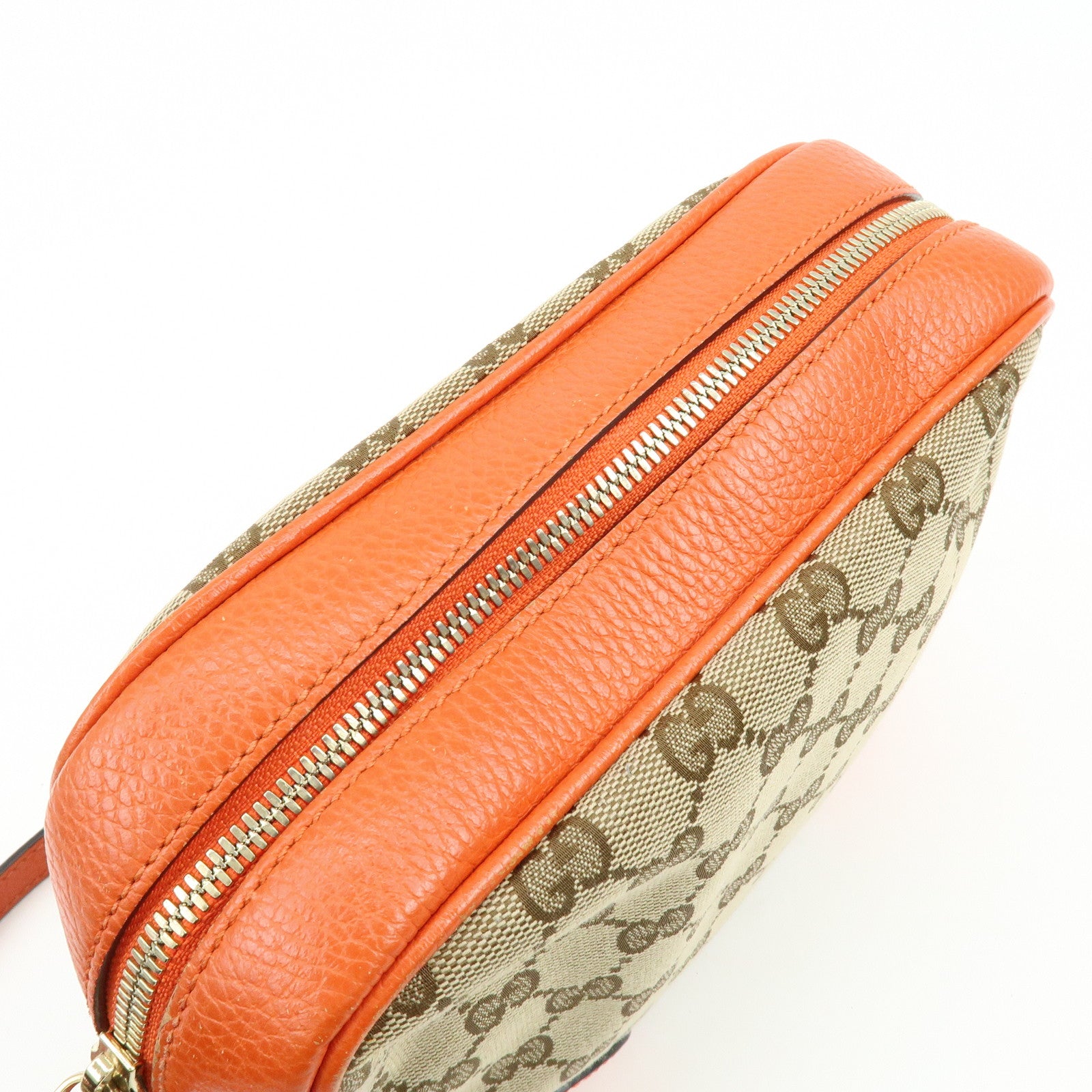 GUCCI GG Canvas Leather Shoulder Bag Beige Orange 449413