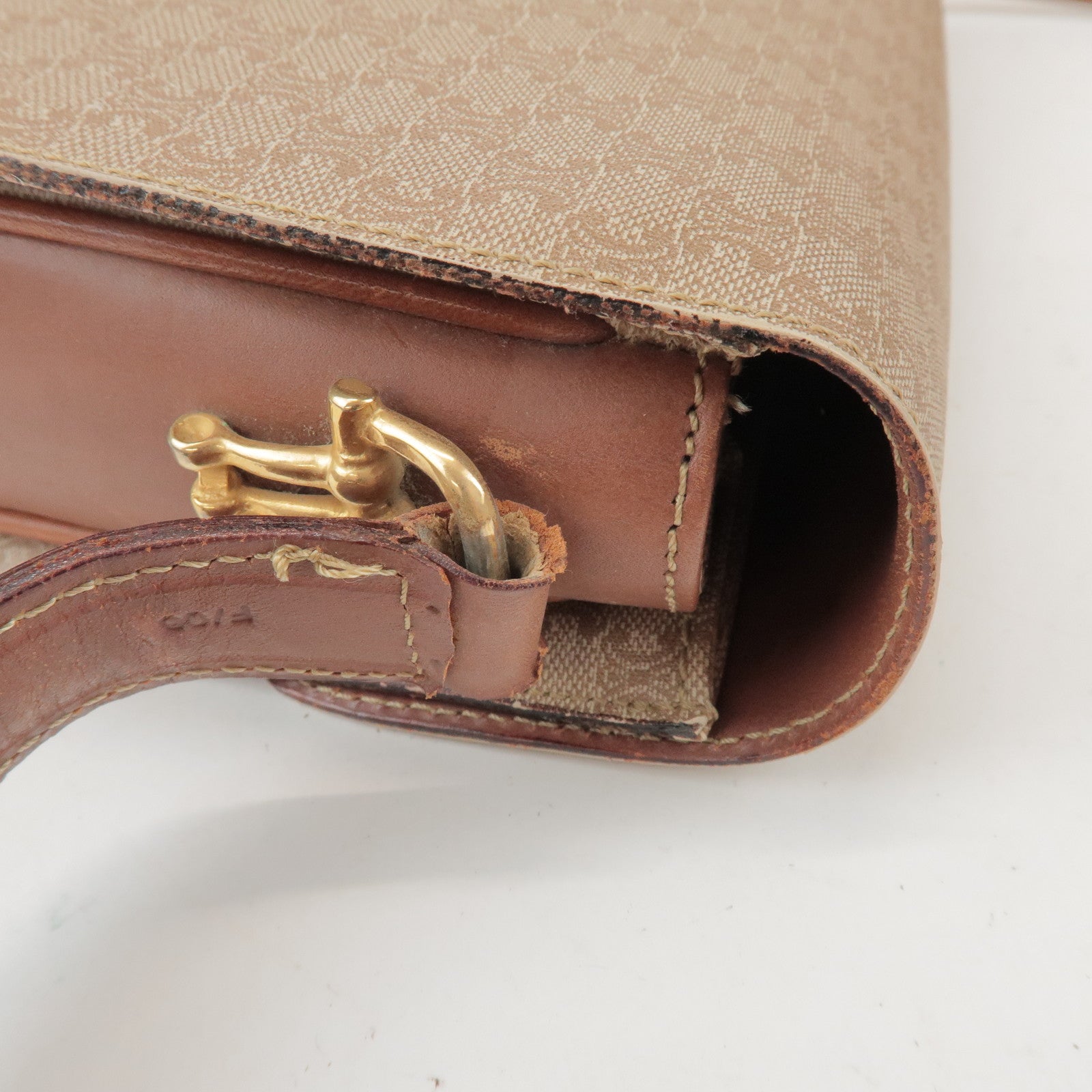 CELINE Macadam PVC Leather Shoulder Bag Beige Brown