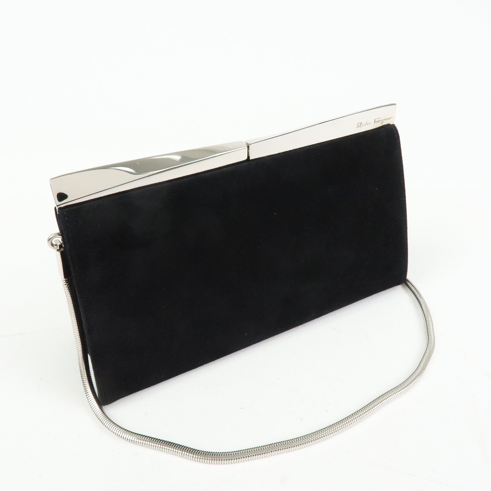 Ferragamo Suede 2Way Bag Shoulder Bag Clutch Bag Black