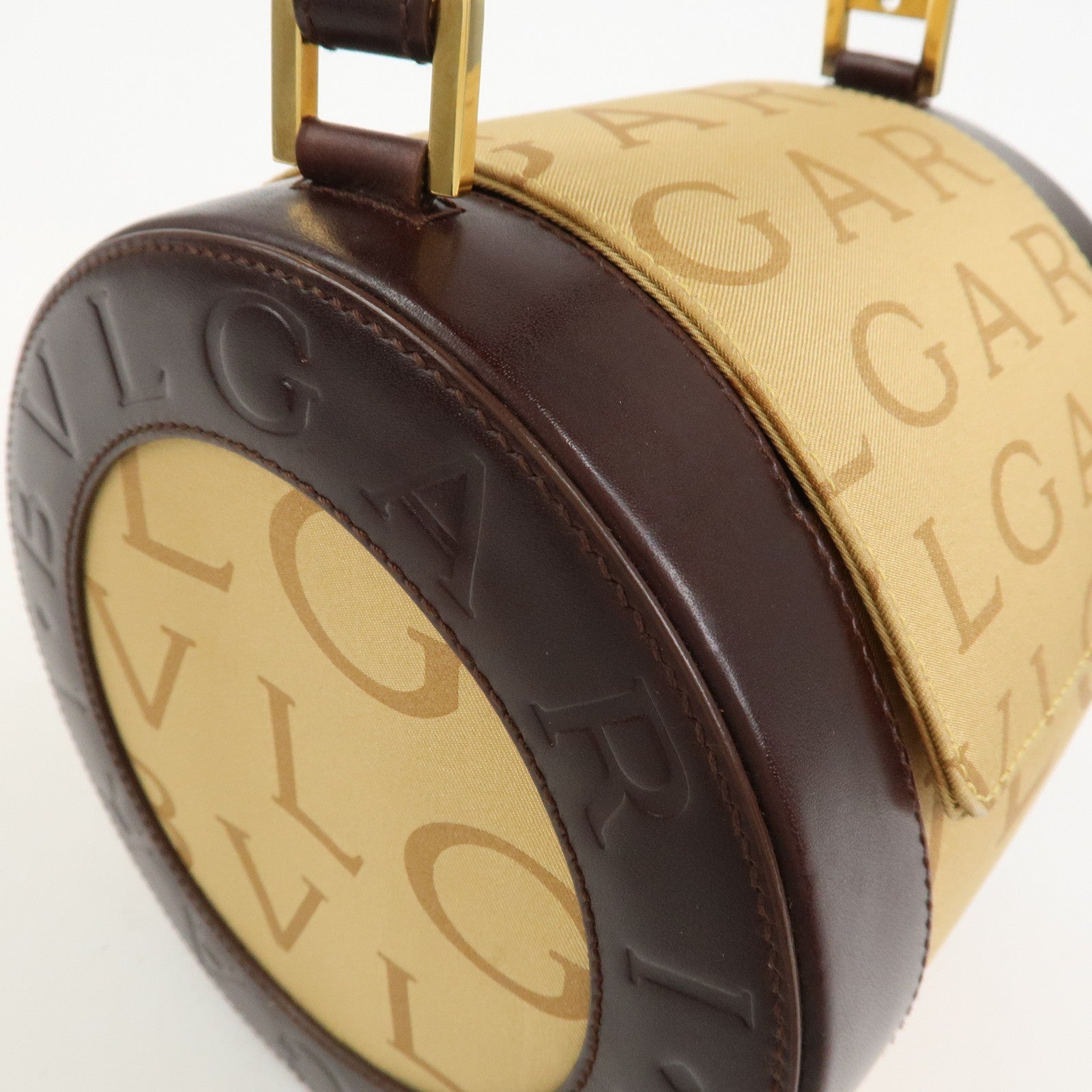 BVLGARI B-zero1Drum Leather Silk Shoulder Bag Hand Bag Beige Brown