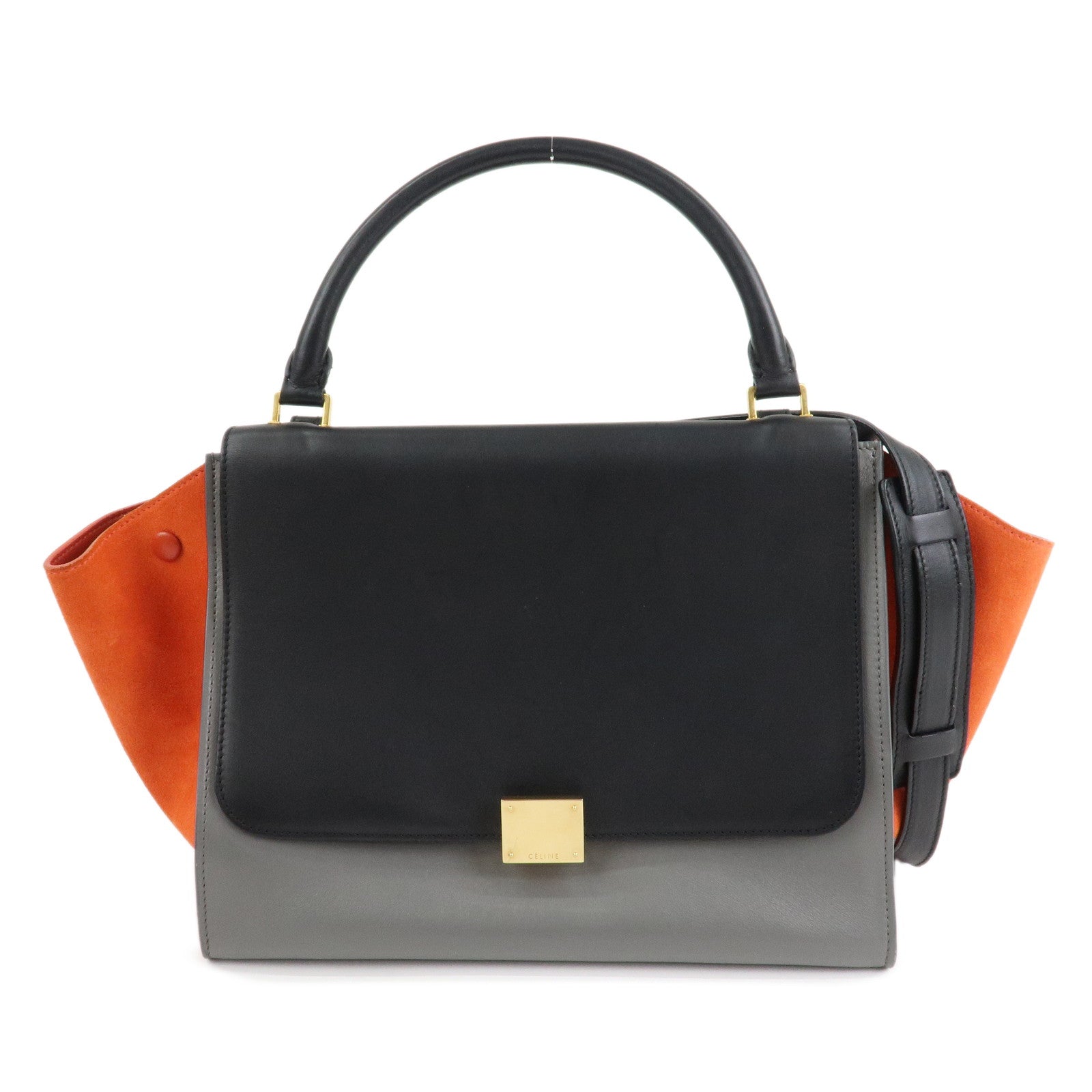CELINE Trapeze Leather Suede 2Way Hand Shoulder Bag Black Orange