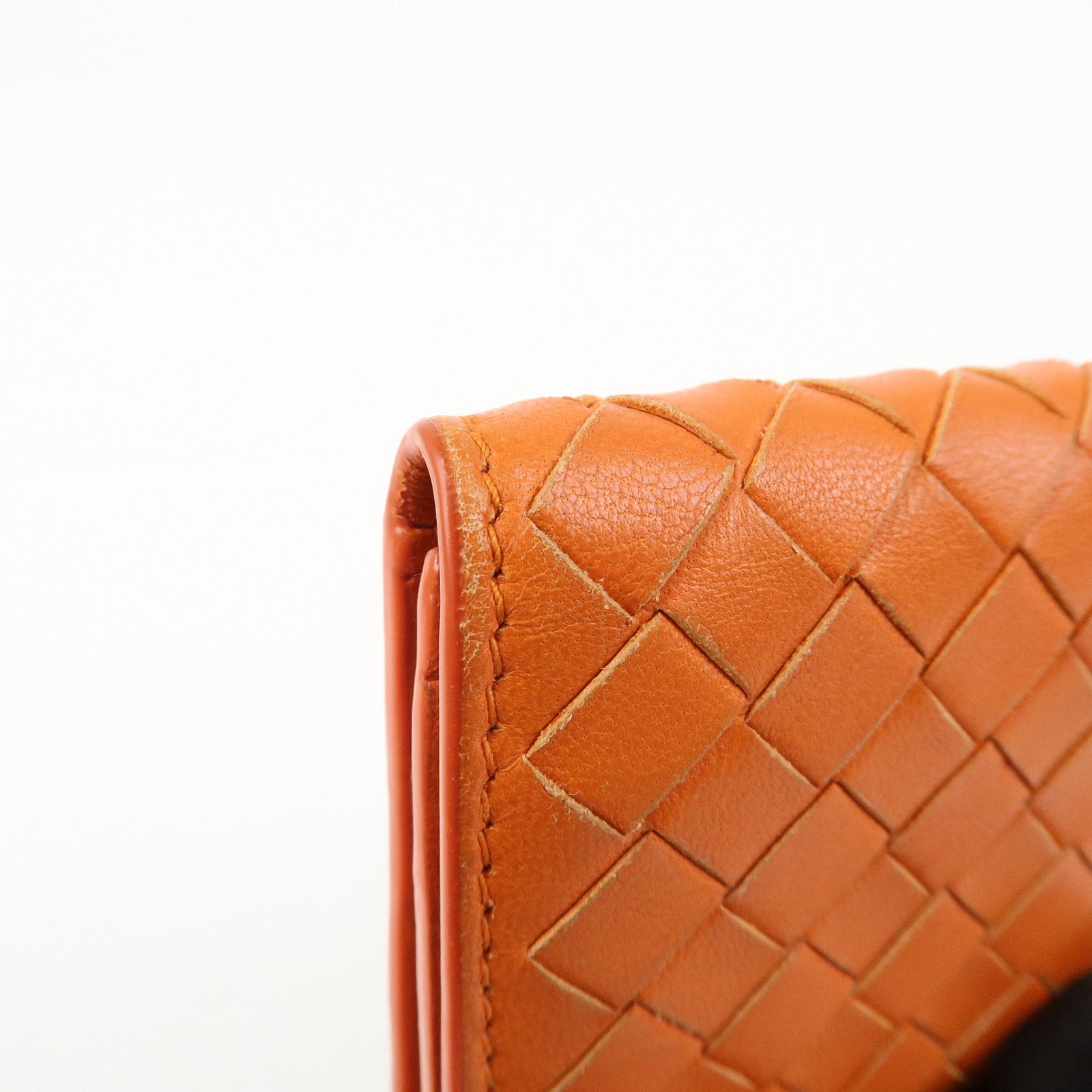BOTTEGA VENETA Intrecciato Leather Card Case Card Holder Orange