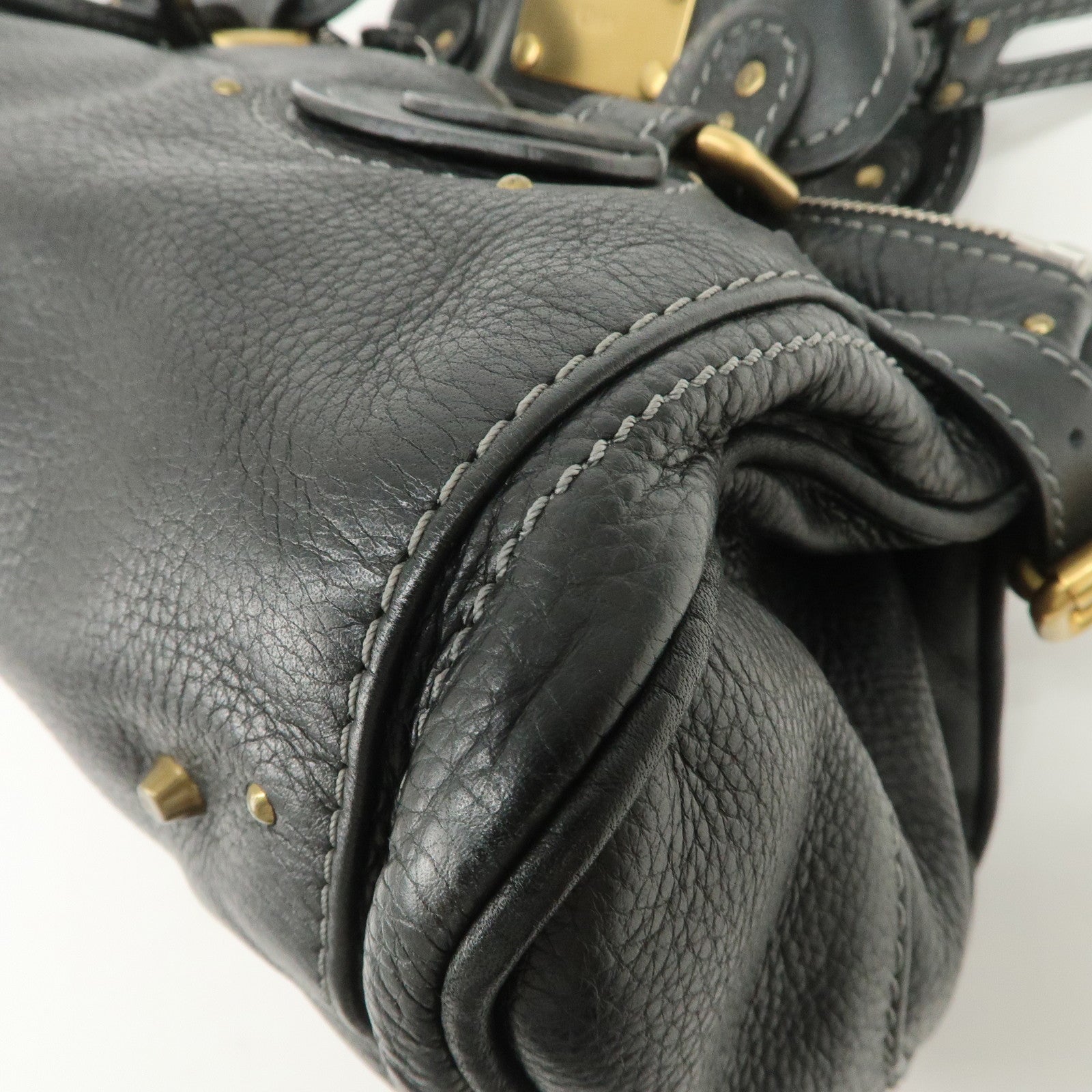 Chloe Paddington Leather Hand Bag Shoulder Bag Black Gold