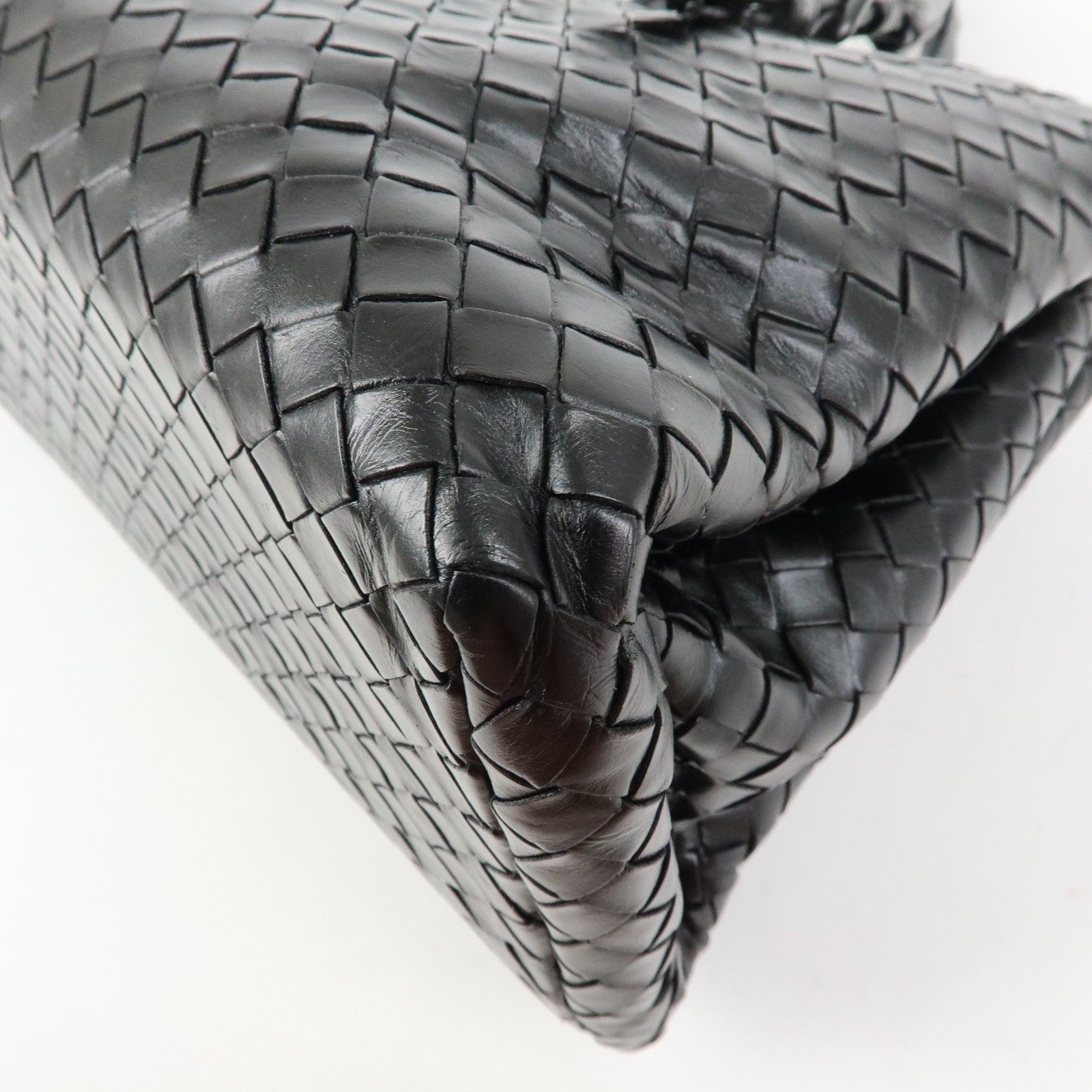 BOTTEGA VENETA Intrecciato Leather Hand Bag Roma Bag Black
