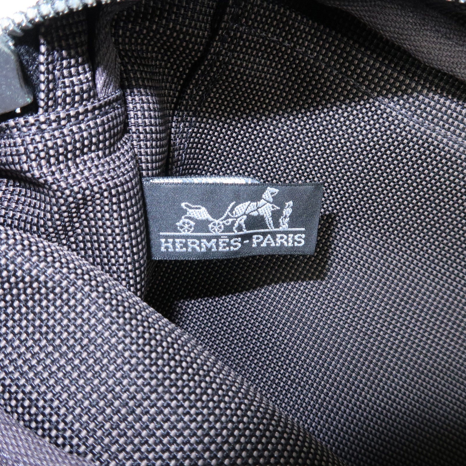 HERMES Herline PM Nylon Canvas Tote Bag Hand Bag Black