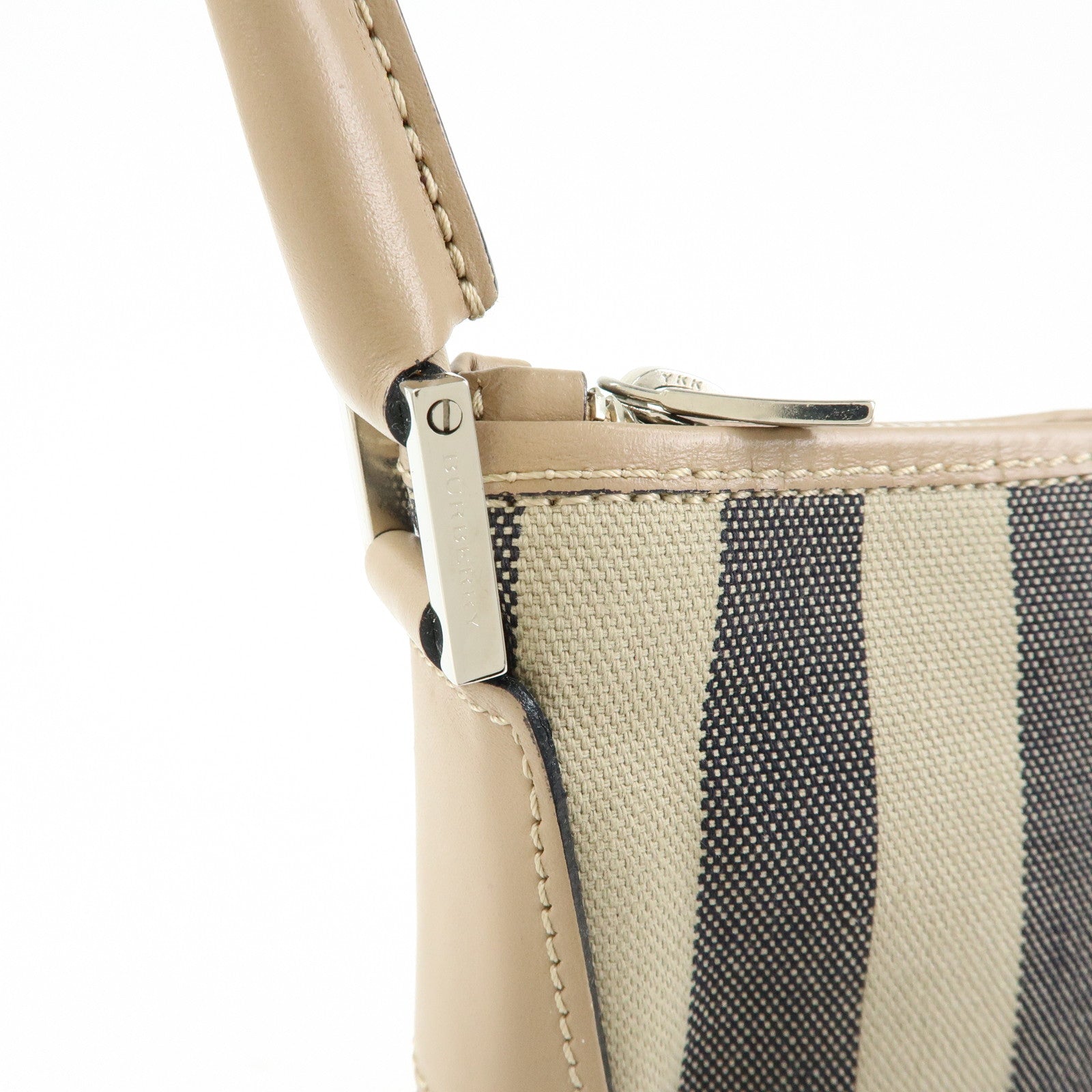BURBERRY Nova Plaid Canvas Leather Shoulder Bag Beige