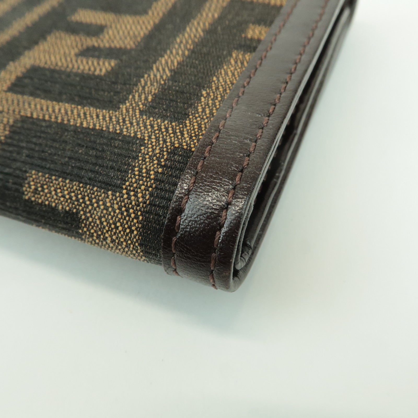 FENDI Zucca Leather Canvas Tri-fold Wallet Black Brown 30794 Used