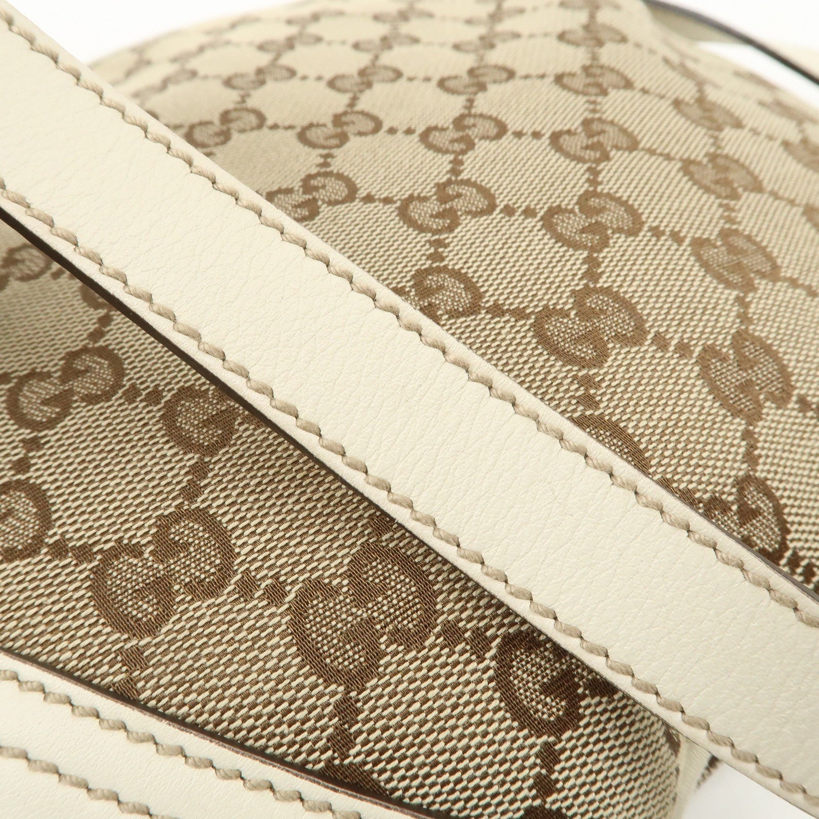 GUCCI Interlocking G GG Canvas Leather Shoulder Bag Beige 16998 Used