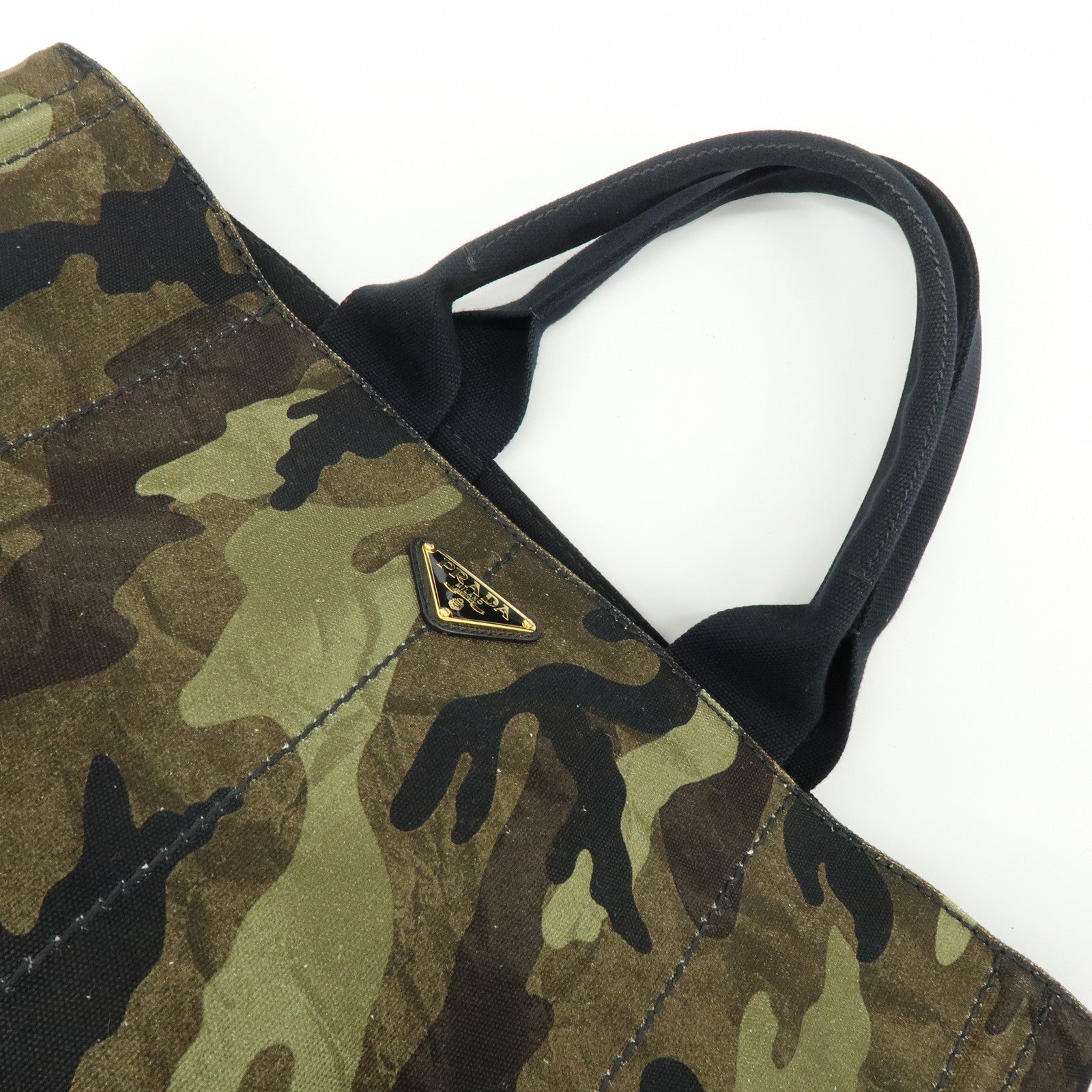 PRADA Canapa Triangle Logo Canvas Tote Bag Camouflage BN2020