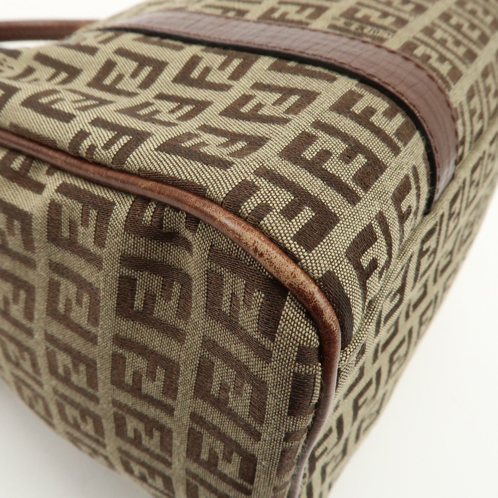 FENDI Zucchino Canvas Leather Boston Bag Brown Beige 8BL068 Used