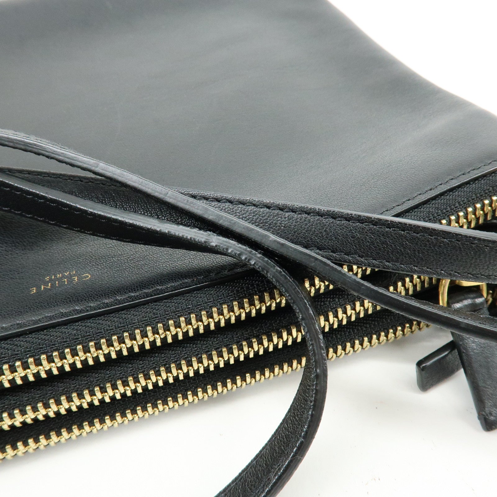 CELINE Trio Leather Shoulder Bag Crossbody Bag Black