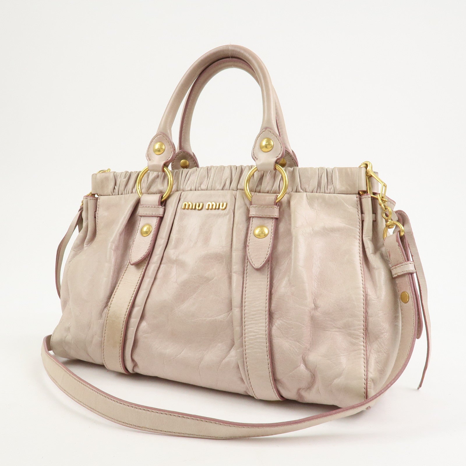MIU MIU Logo Leather 2Way Bag Shoulder Bag Hand Bag Pink RT0383