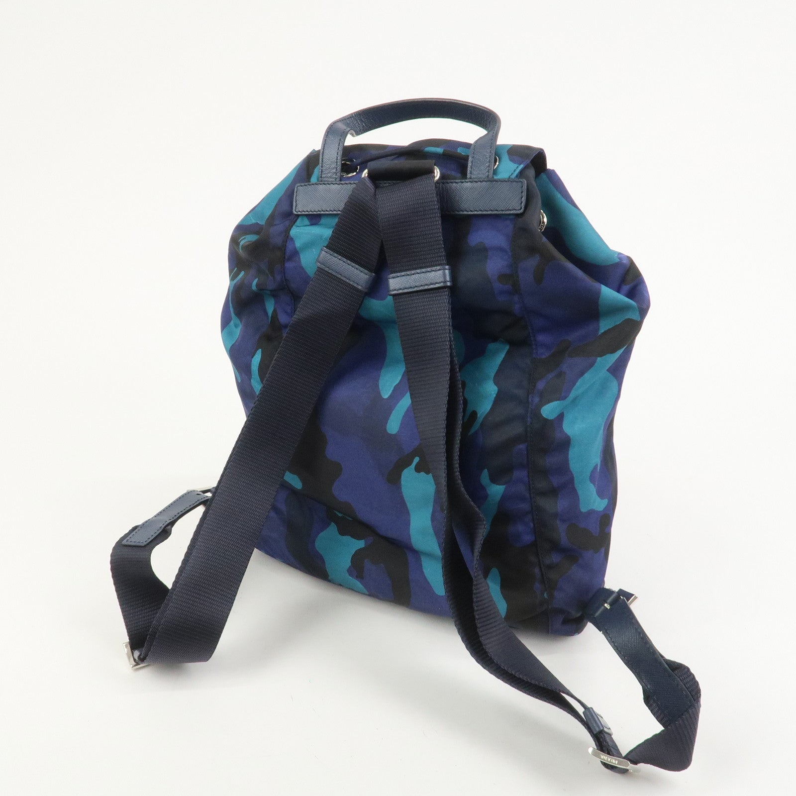 PRADA Triangle Logo Nylon Camouflage Backpack Rucksack Blue