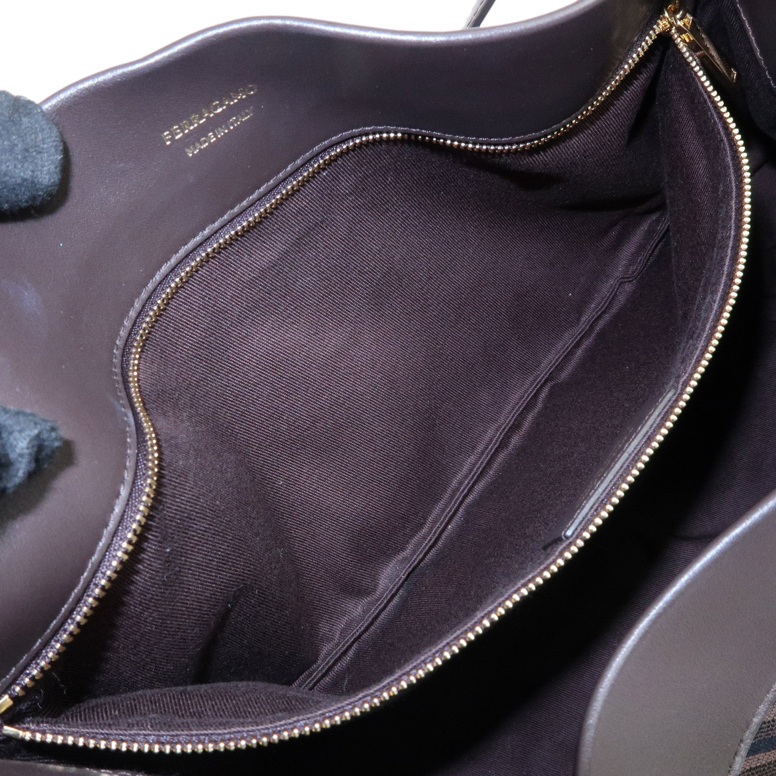 Ferragamo Gancini Canvas Leather Shoulder Bag Hand Bag Dark Brown