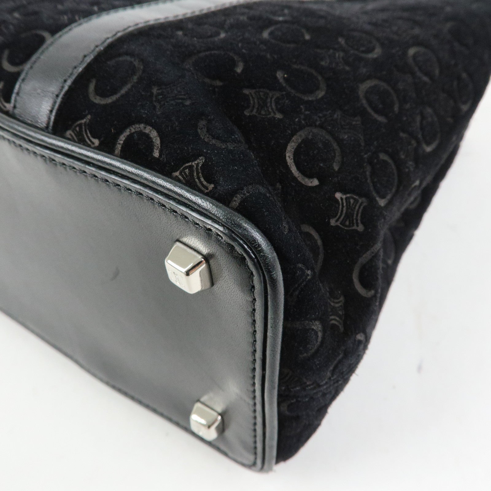 CELINE C Macadam Suede Leather Tote Bag Hand Bag Black