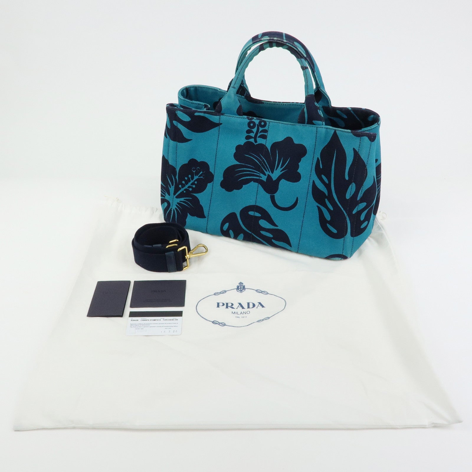 PRADA Triangle Logo Canapa Canvas 2Way Hand Bag Leaves B2642B