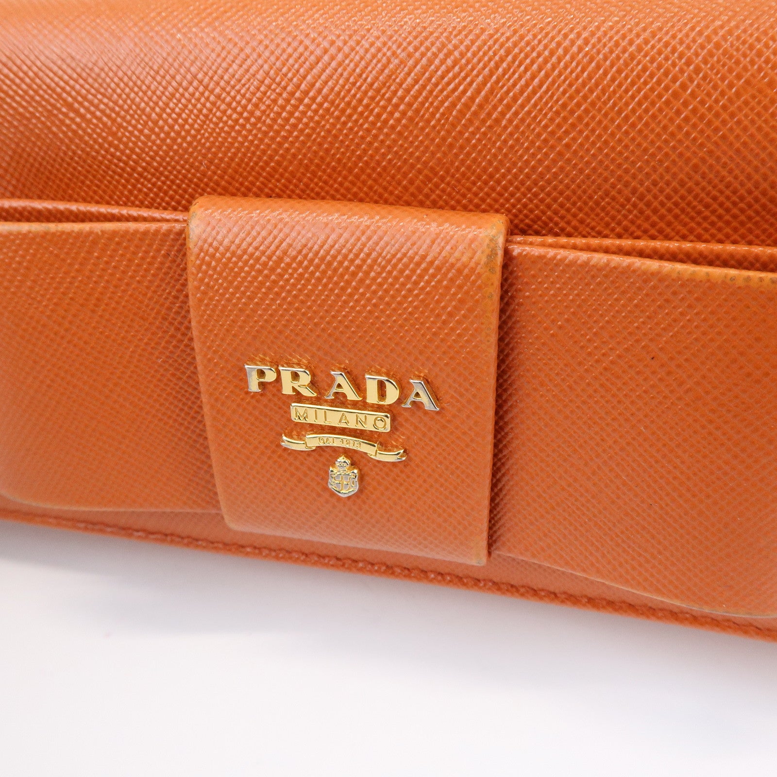 PRADA Saffiano Leather Ribbon Flap Long Wallet Orange 1M1132