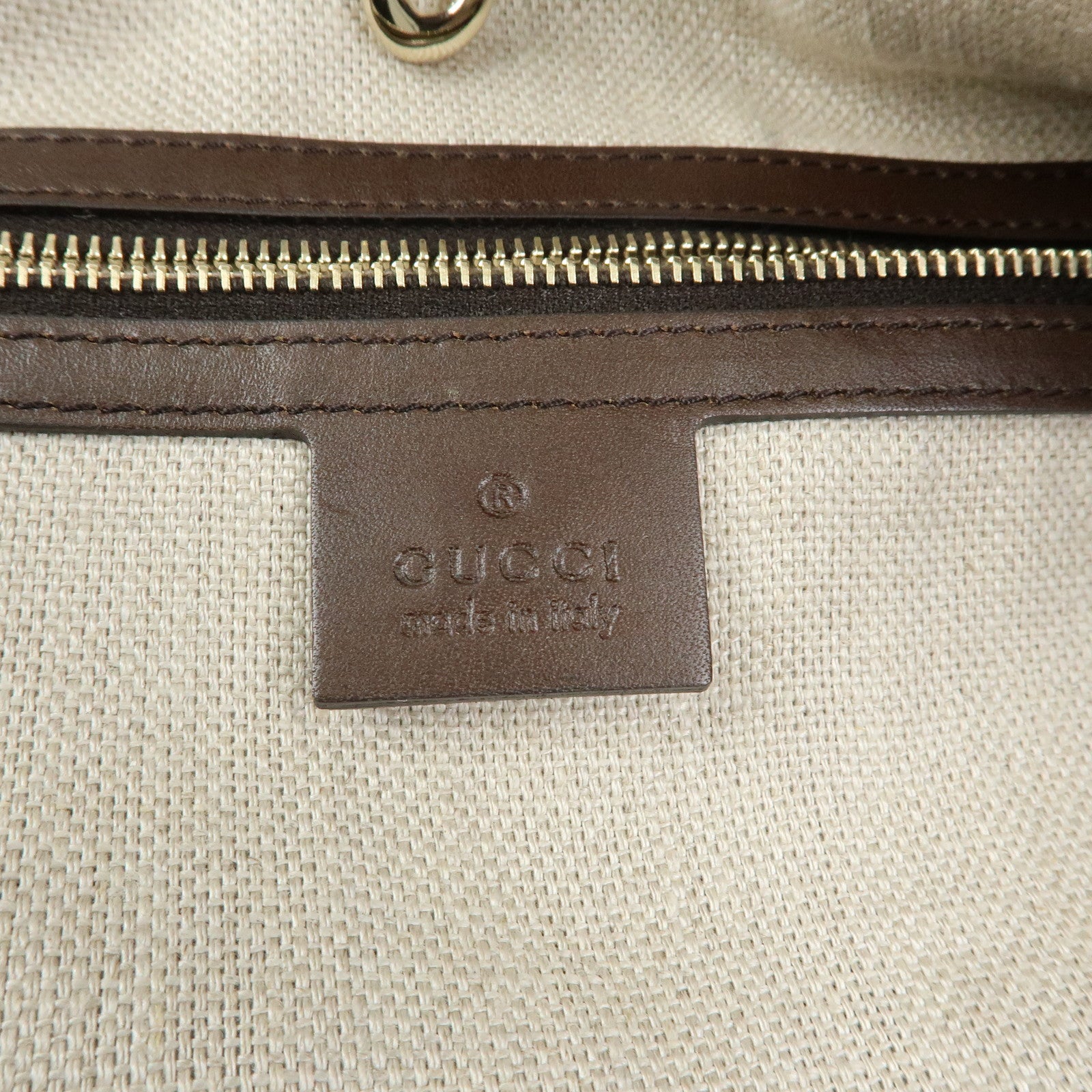 GUCCI GUCCI Craft Canvas Leather Tote Bag Beige Brown 247207