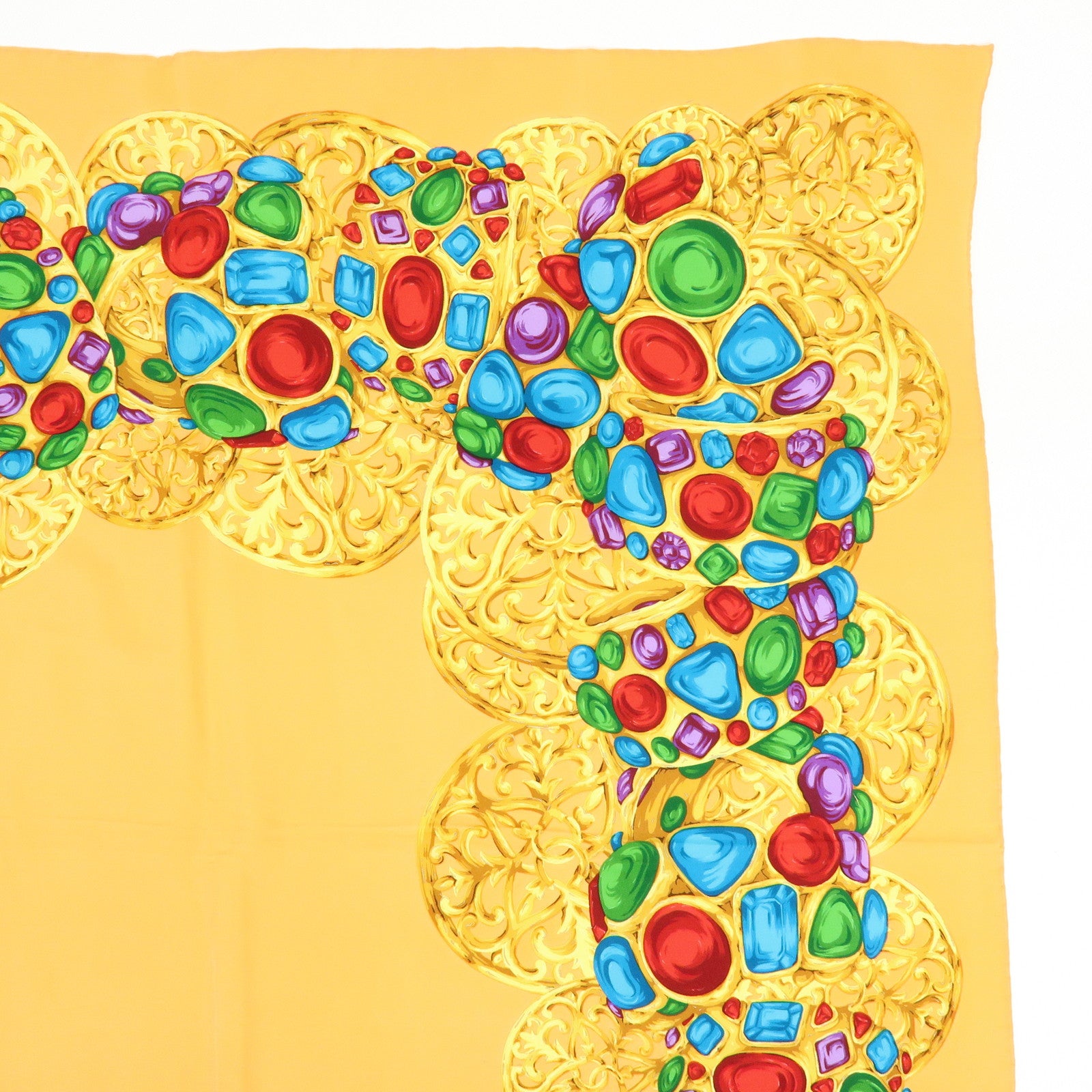 CHANEL Jewelry Motif Silk 100% Scarf Orange Multicolor