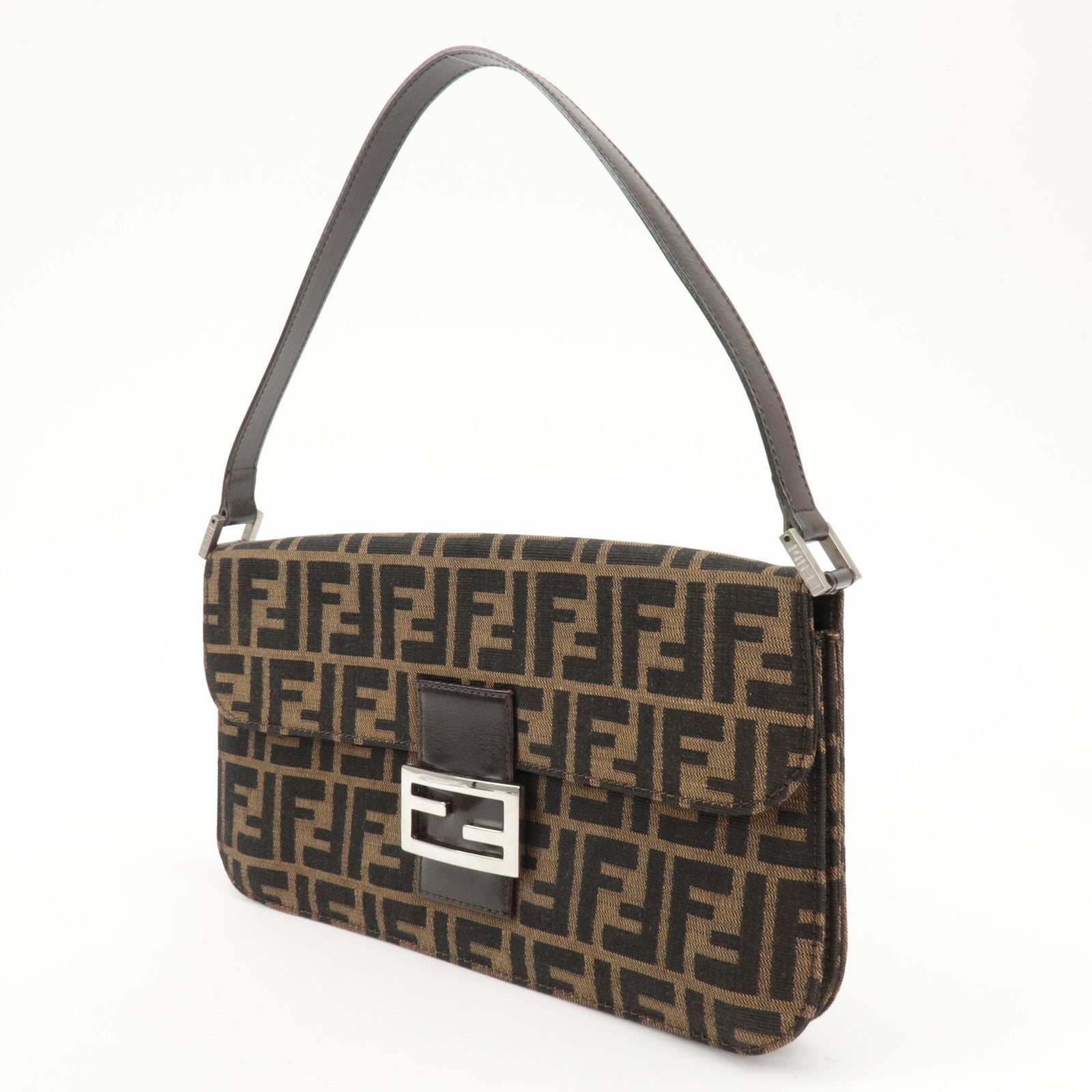 FENDI Zucca Canvas Leather Shoulder Bag Brown Black 0916322 Used